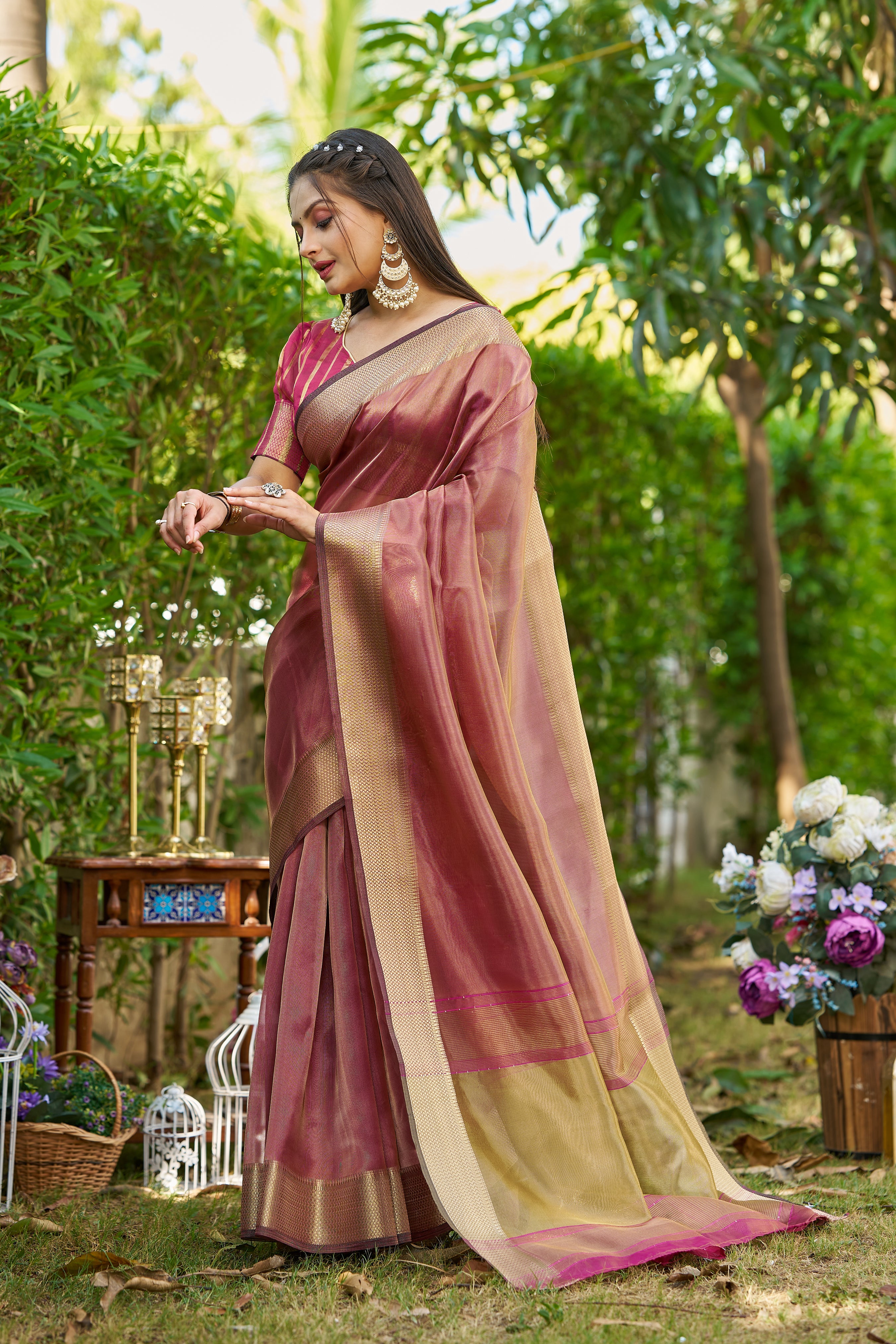 MySilkLove Mocca Maroon Tissue Woven Saree