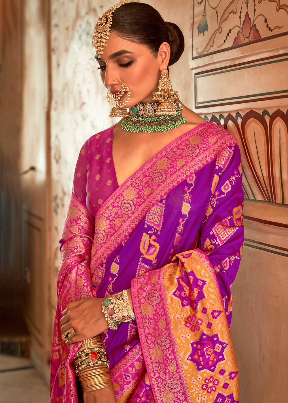 MySilkLove Royal Heath Purple and Pink Woven Banarasi Saree