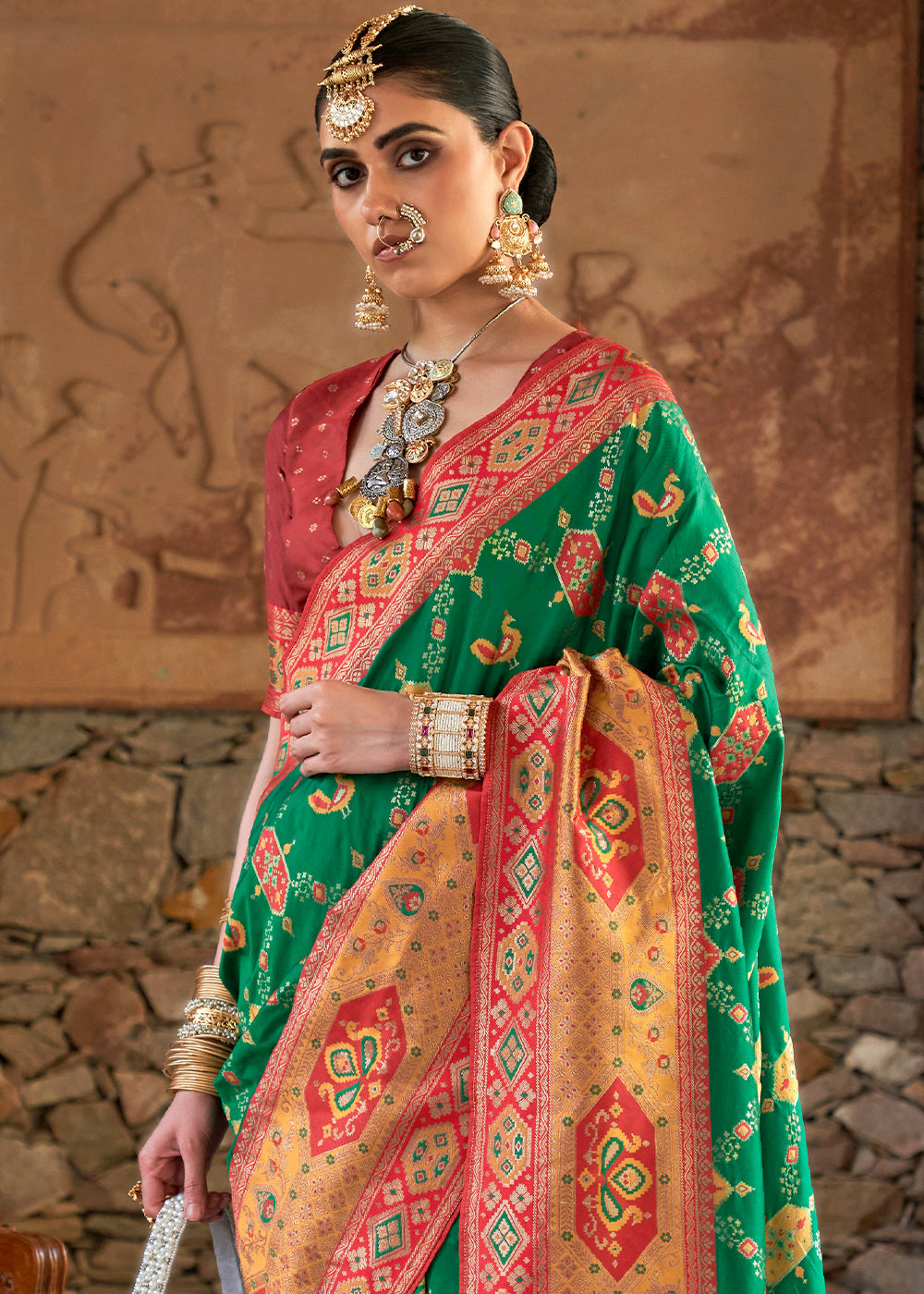 Buy MySilkLove Jewel Green and Red Woven Banarasi Saree Online