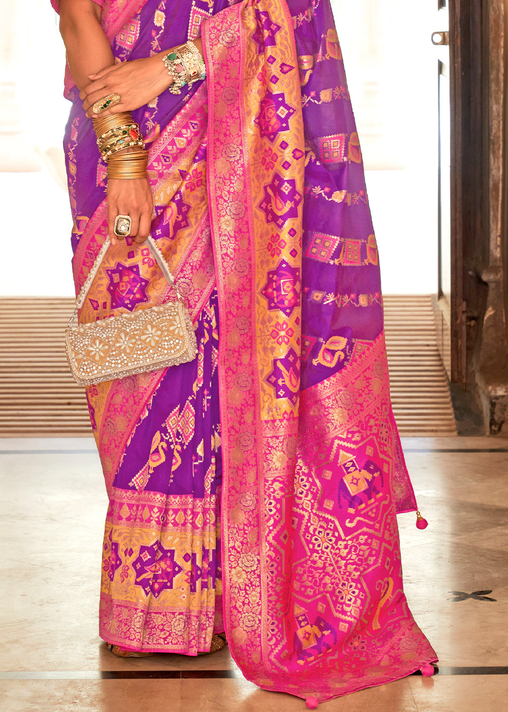 Buy MySilkLove Royal Heath Purple and Pink Woven Banarasi Saree Online