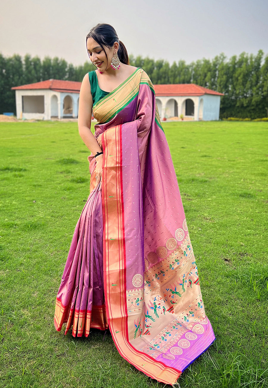 Buy MySilkLove Tulip Pink Woven Paithani Saree Online