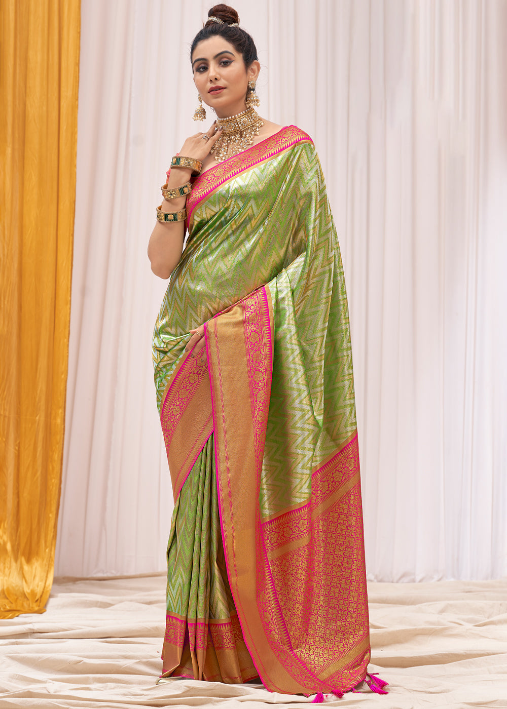 Buy MySilkLove Misty Moss Green Woven Kanjivaram Saree Online