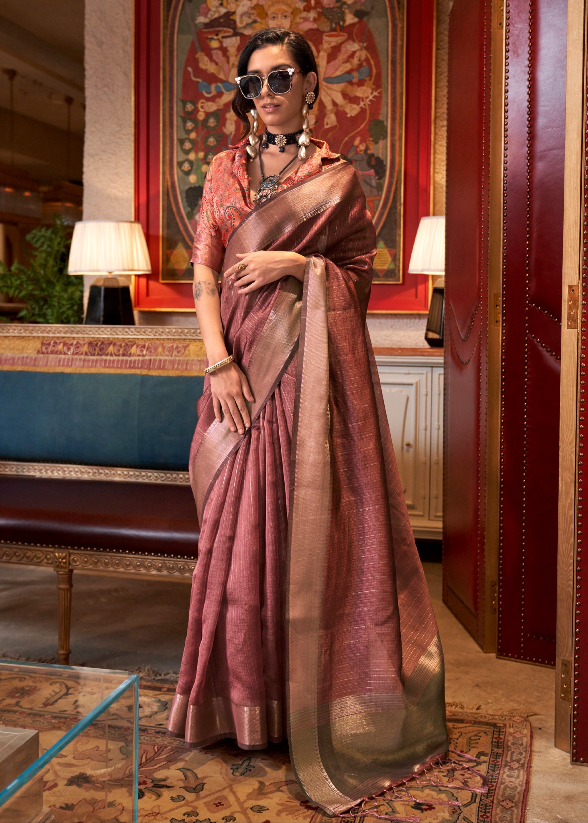 Buy MySilkLove Dark Coco Brown Chiffon Silk Saree Online