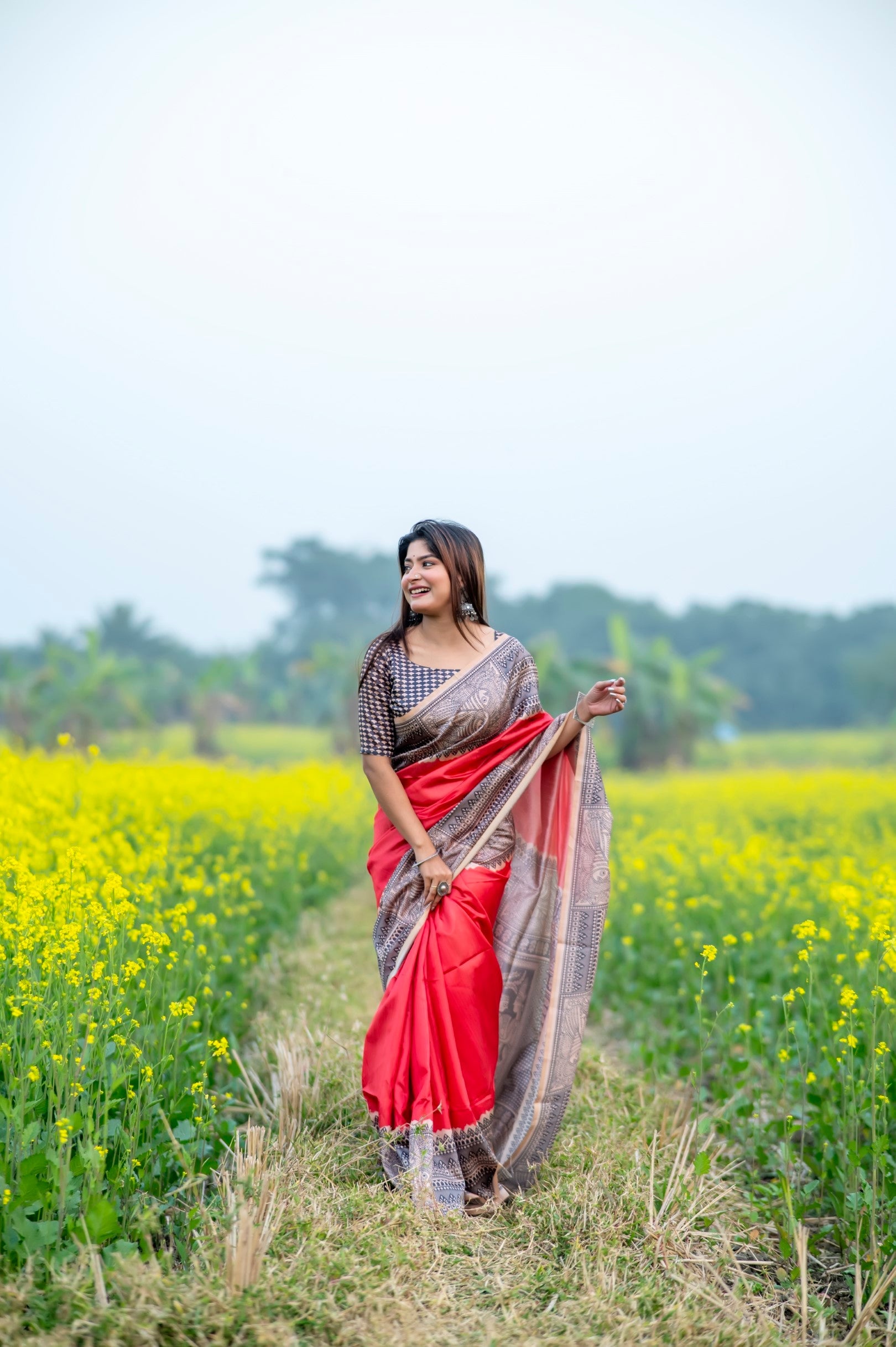 Buy MySilkLove Fiery Rose Pink Madhubani Printed Silk Saree Online