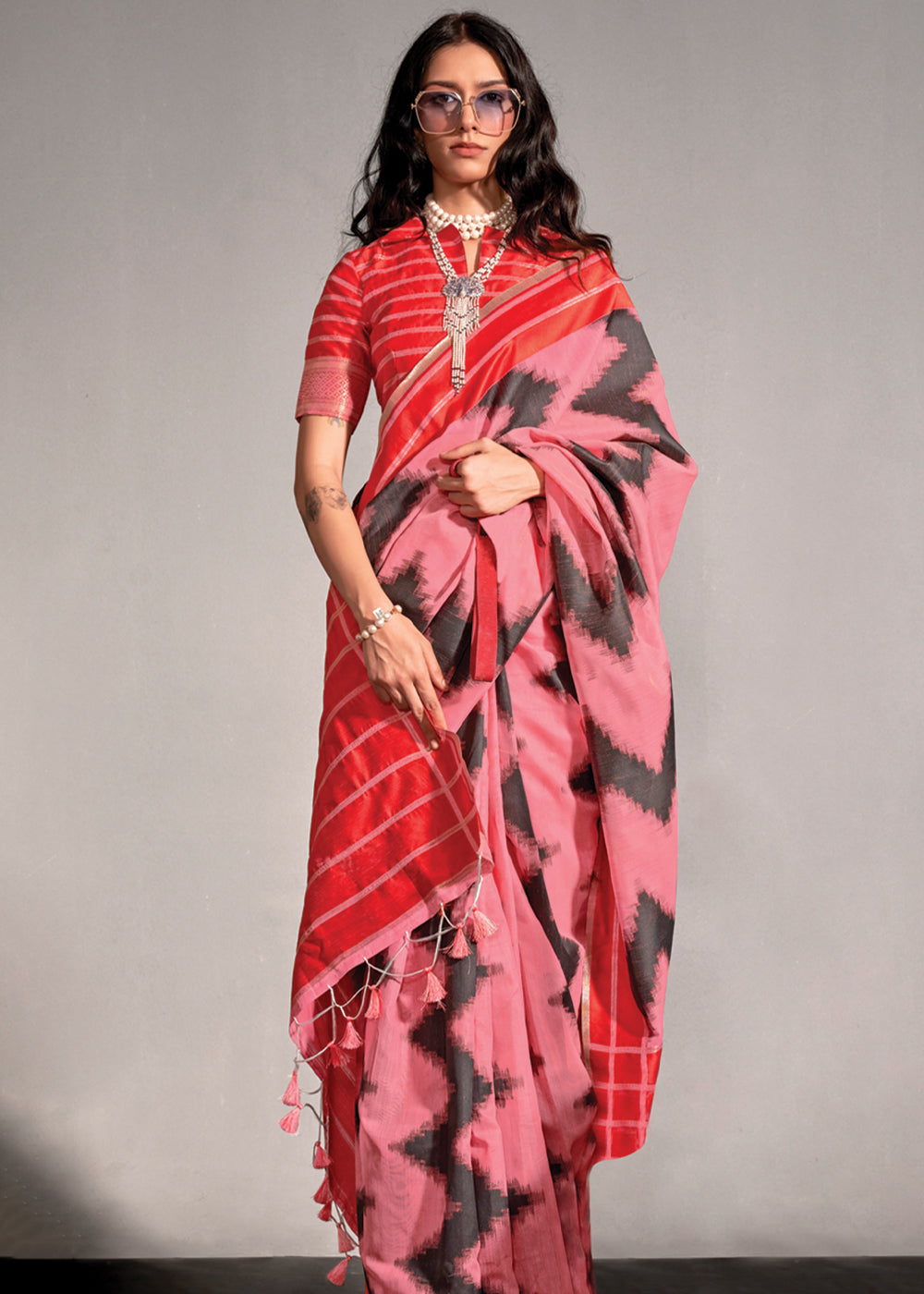 Buy MySilkLove Flamingo Pink Woven Banarasi Soft Silk Saree Online