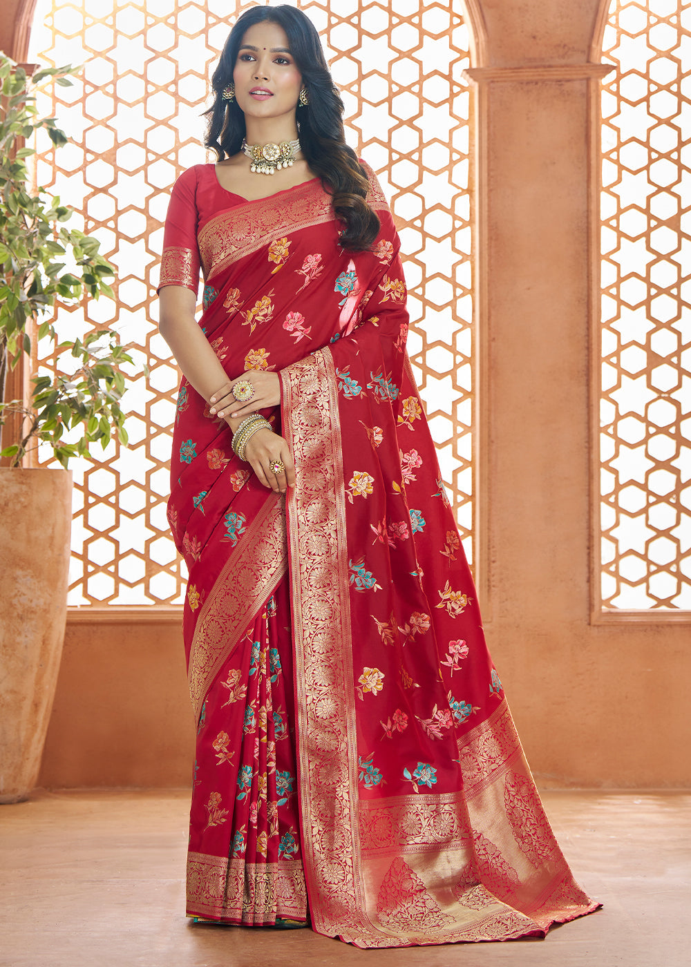 Buy MySilkLove Dark FIire Red Woven Banarasi Saree Online