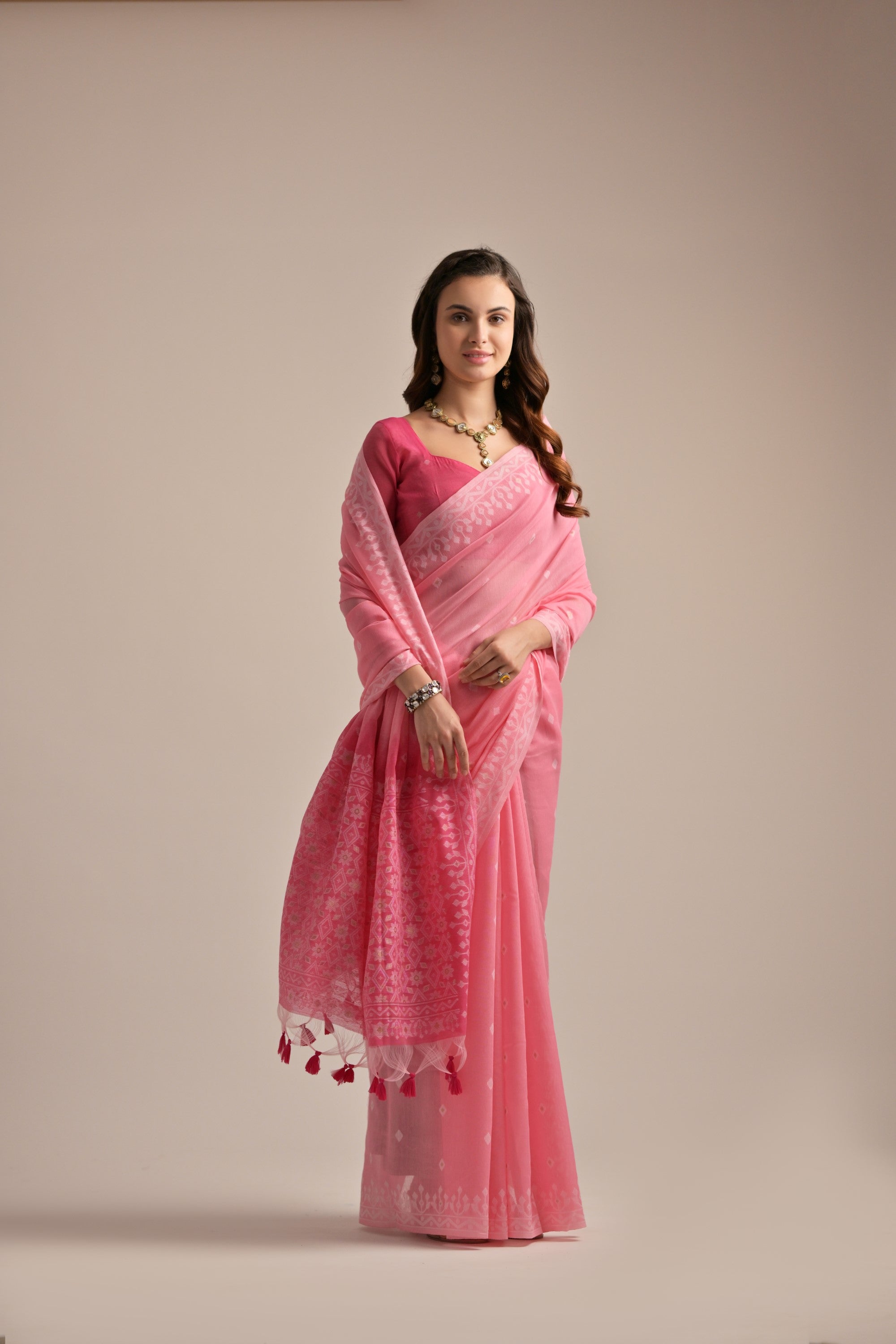 Buy MySilkLove Tonys Pink Lucknowi Woven Muga Cotton Saree Online