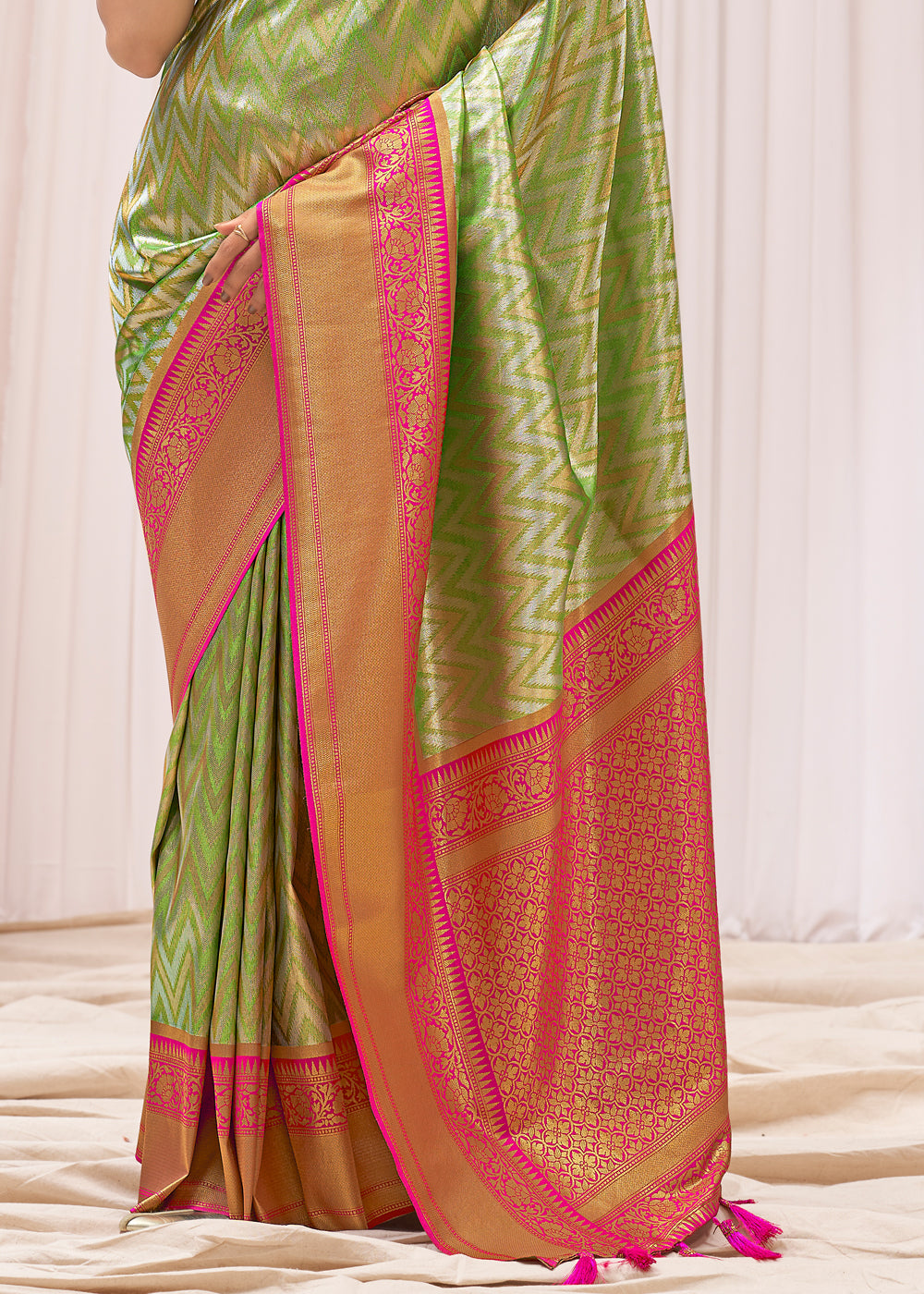 Buy MySilkLove Misty Moss Green Woven Kanjivaram Saree Online