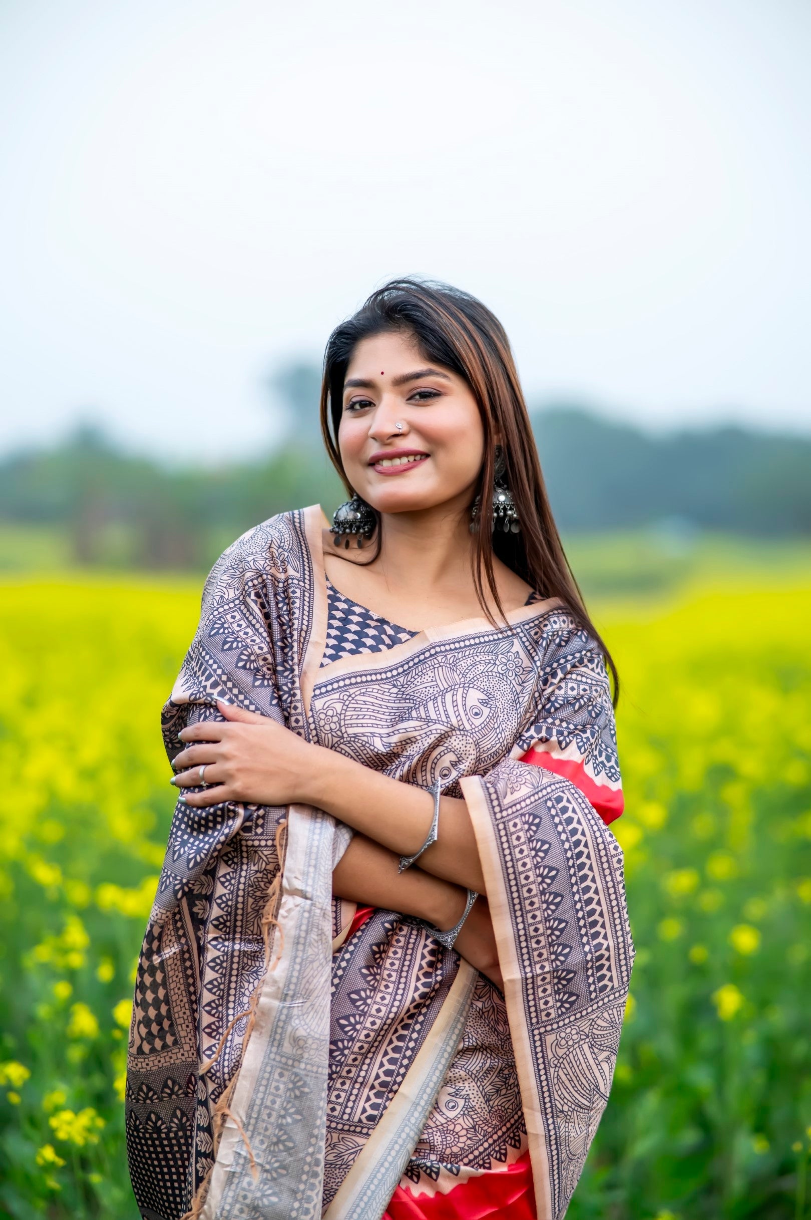 Buy MySilkLove Fiery Rose Pink Madhubani Printed Silk Saree Online