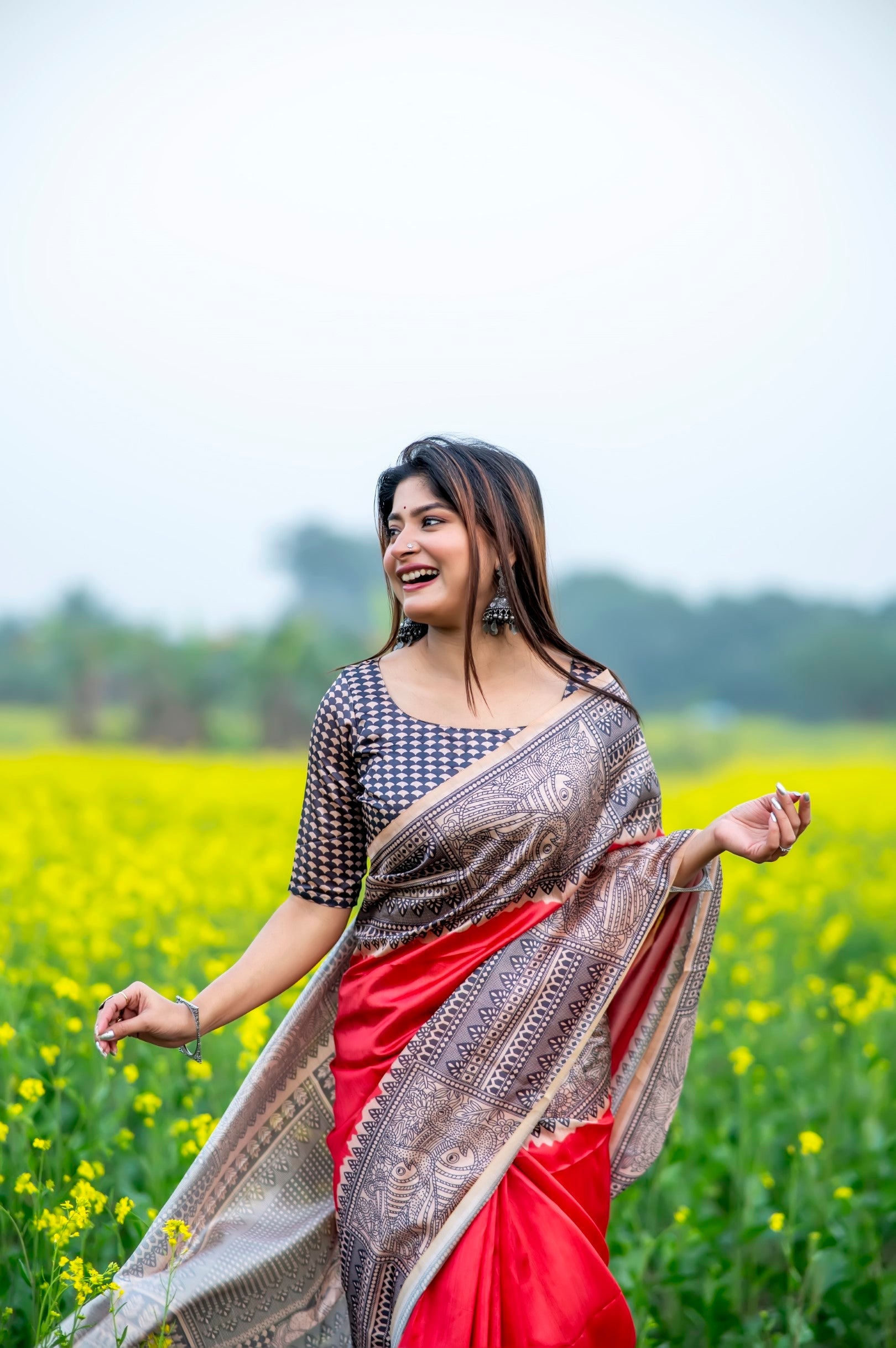 Buy MySilkLove Fiery Rose Pink Madhubani Printed Silk Saree Online