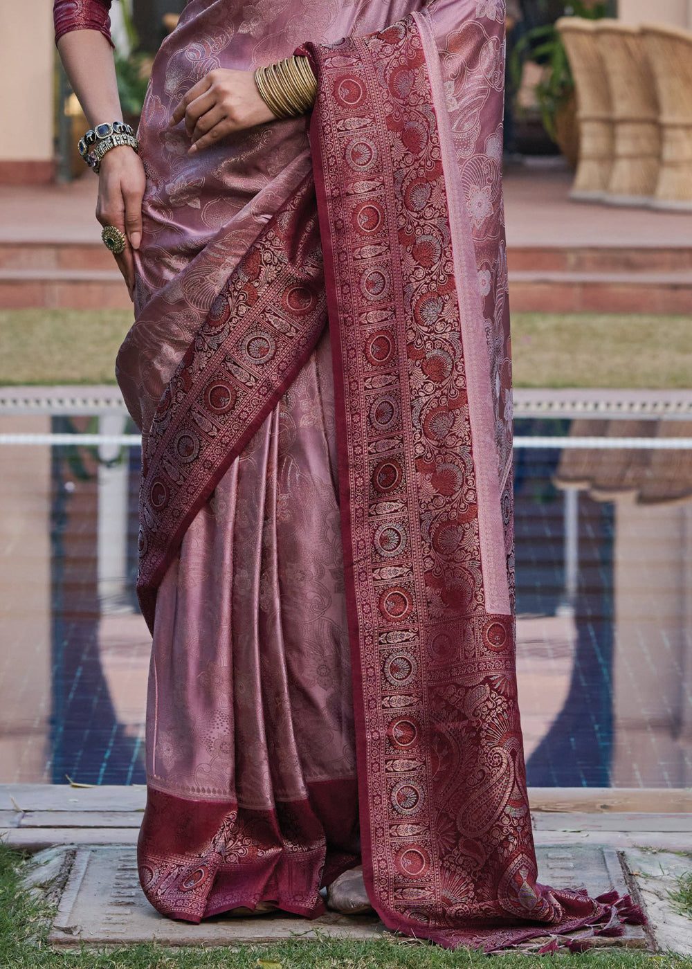 Buy MySilkLove Bouquet Purple Designer Satin Silk Saree Online