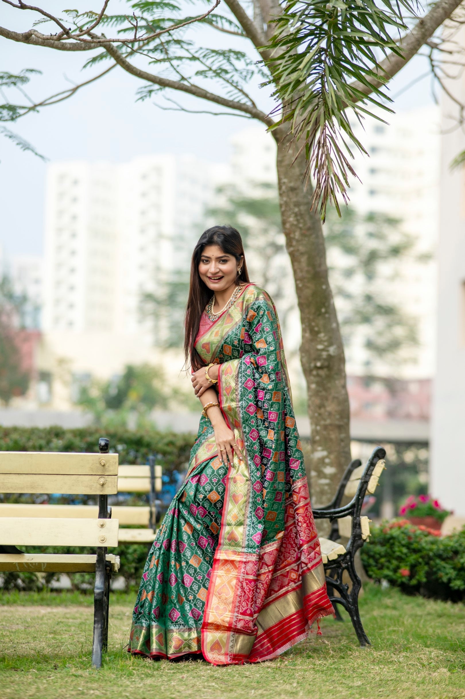 Buy MySilkLove Stromboli Green Banarasi Silk Patola Saree Online