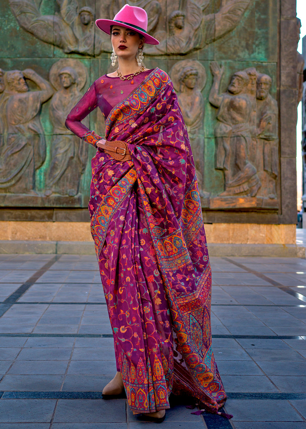 Buy MySilkLove Midnight Pearl Purple Jamawar Woven Organza Silk Saree Online