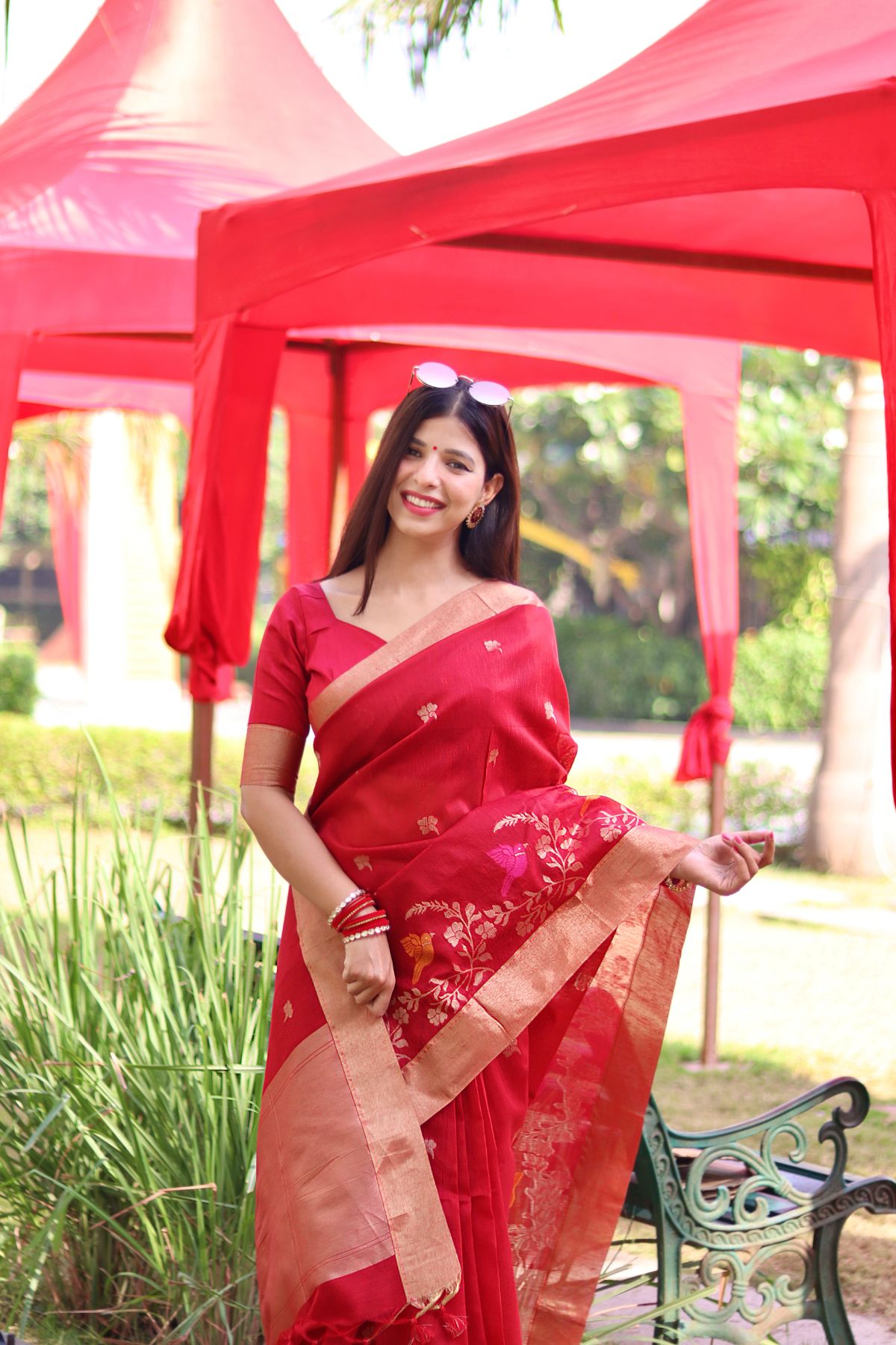 Buy MySilkLove Candy Red Apple Cotton Silk Saree Online