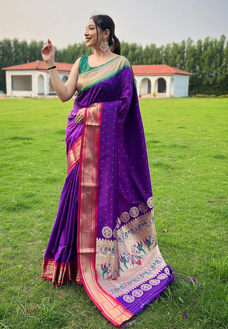 Buy MySilkLove Iris Purple Woven Paithani Saree Online