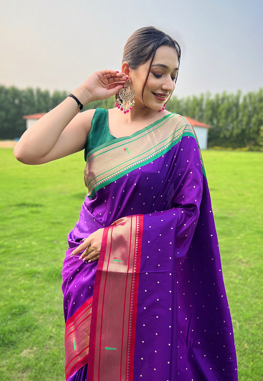 MySilkLove Iris Purple Woven Paithani Saree