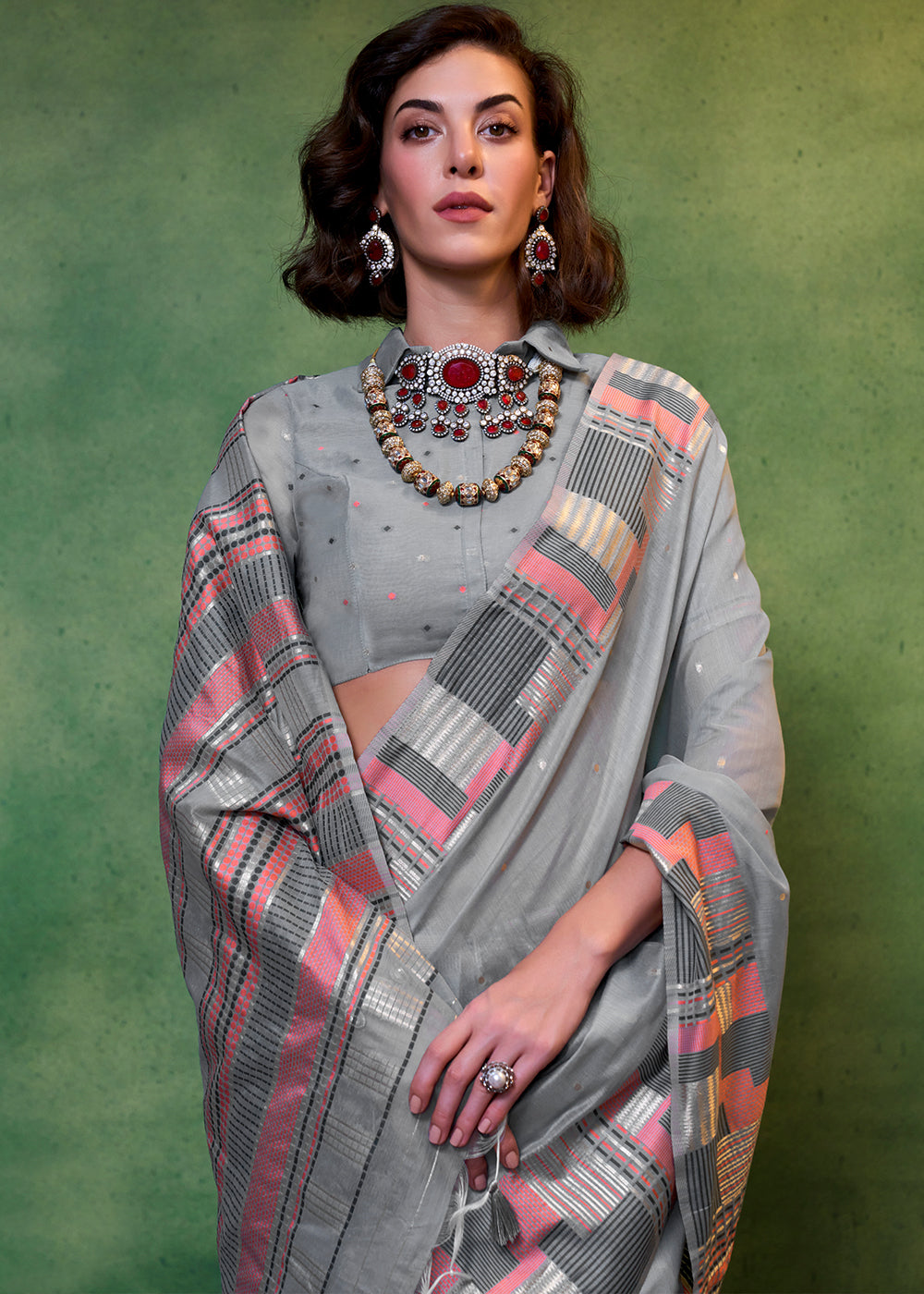 MySilkLove Nevada Grey Handloom Cotton Silk Saree