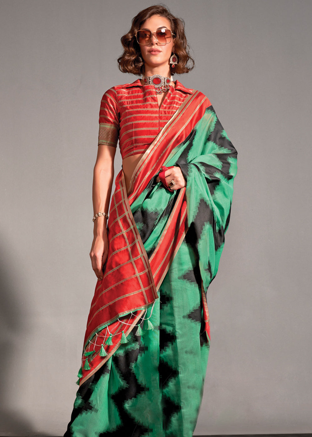 Buy MySilkLove Bright Green Woven Banarasi Soft Silk Saree Online