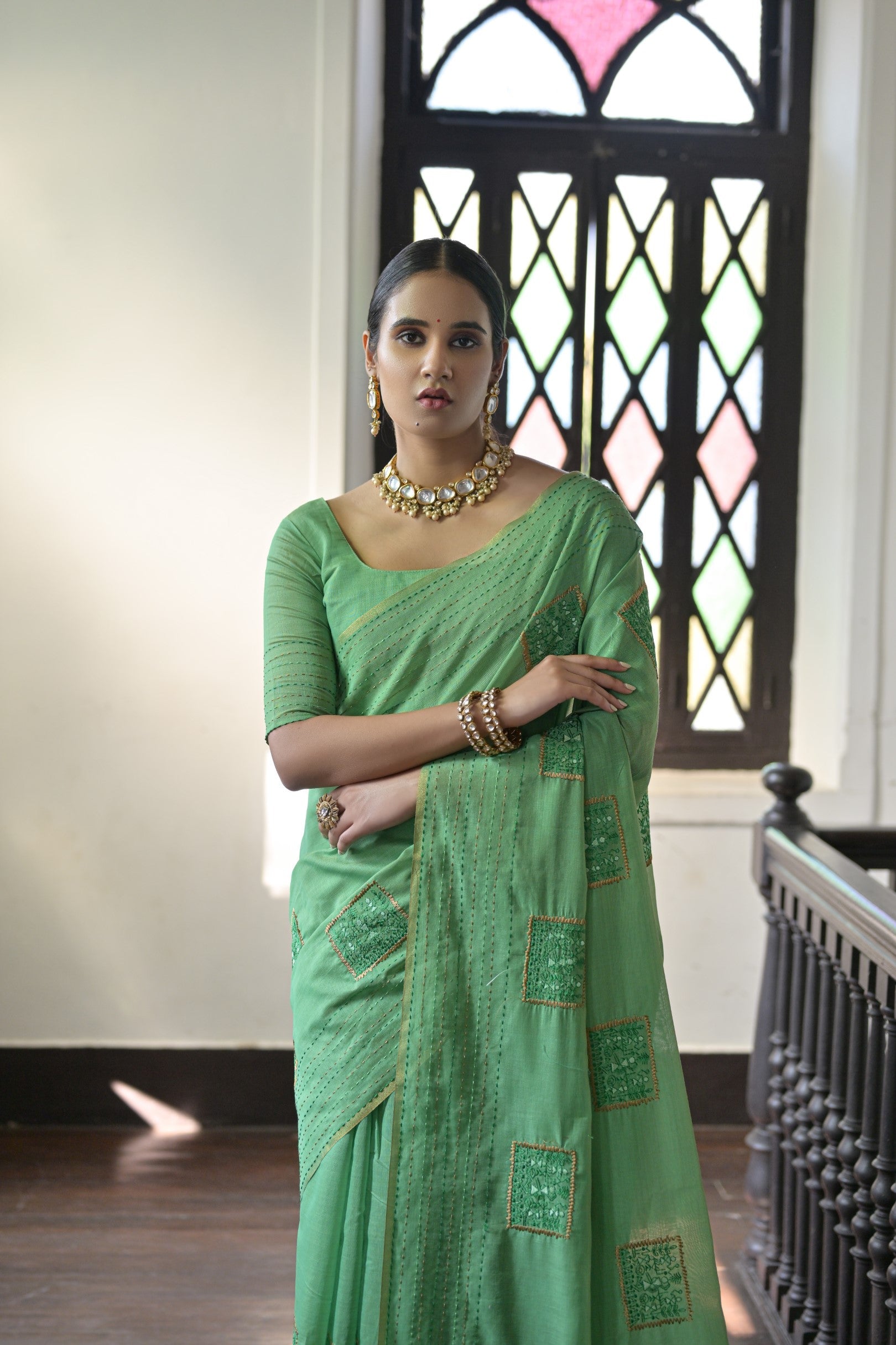 Buy MySilkLove Pista Green Linen Soft Silk Saree Online