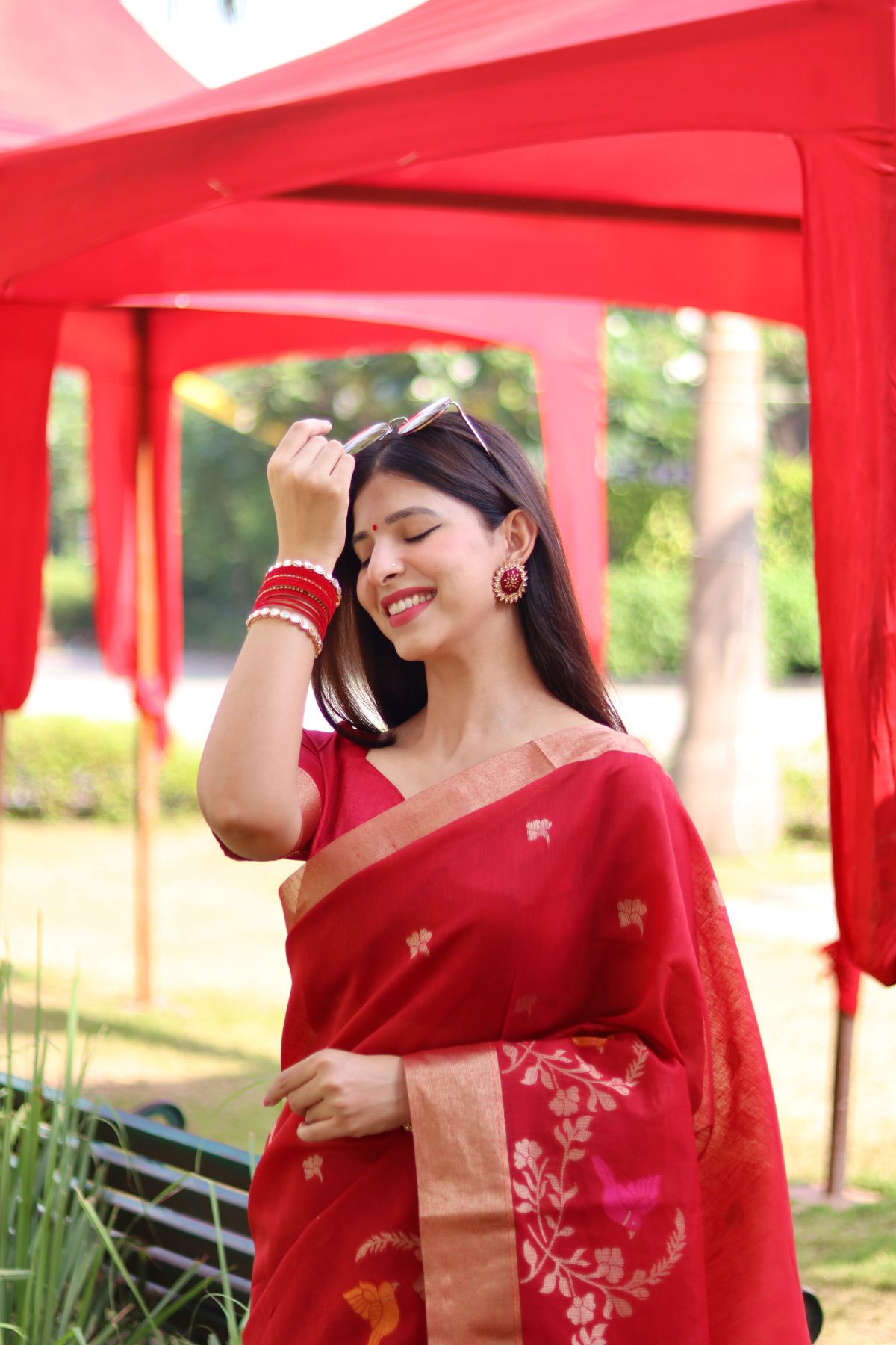 Buy MySilkLove Candy Red Apple Cotton Silk Saree Online