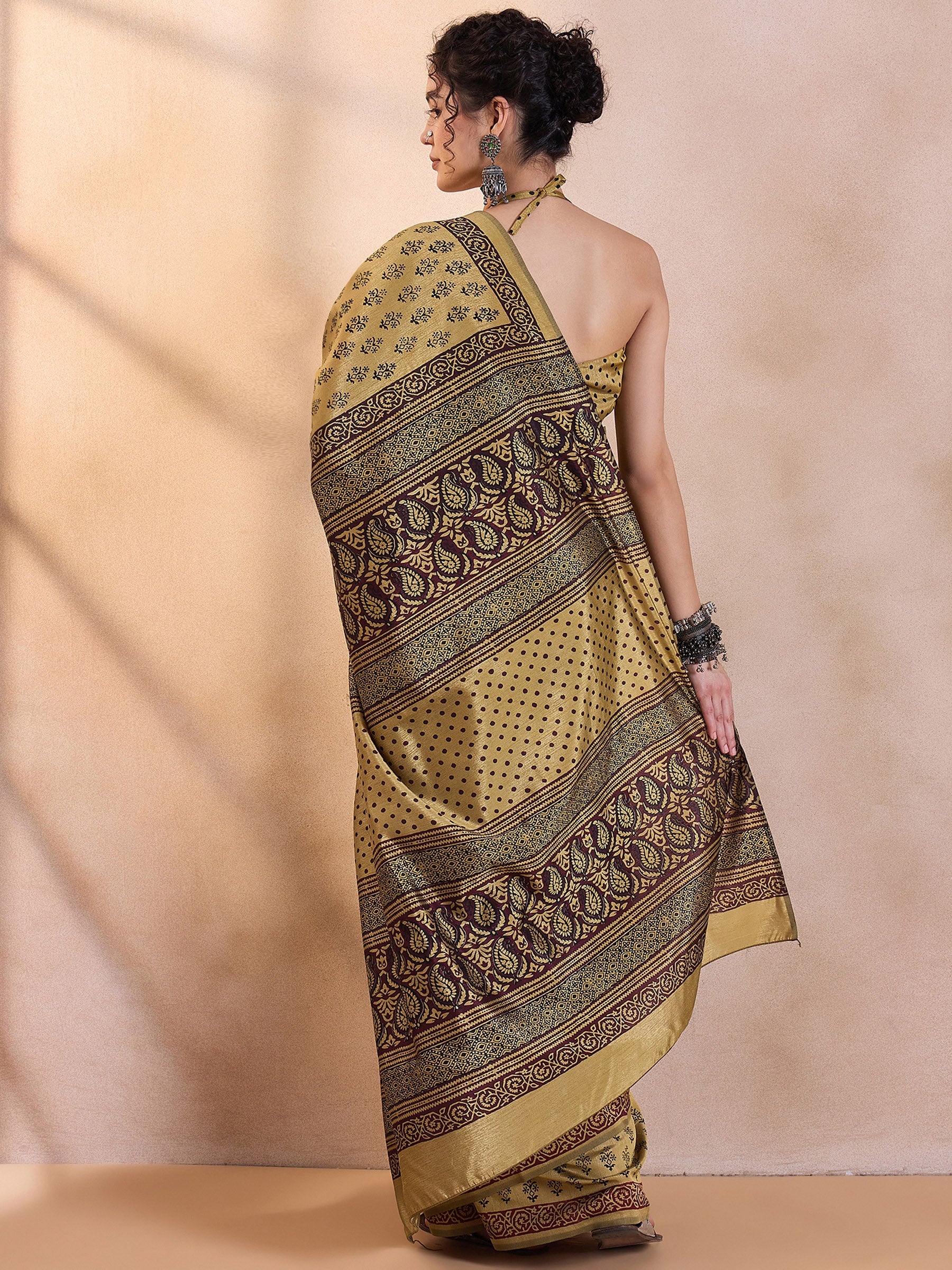 Buy MySilkLove Muesli Yellow Printed Dola Silk Saree Online