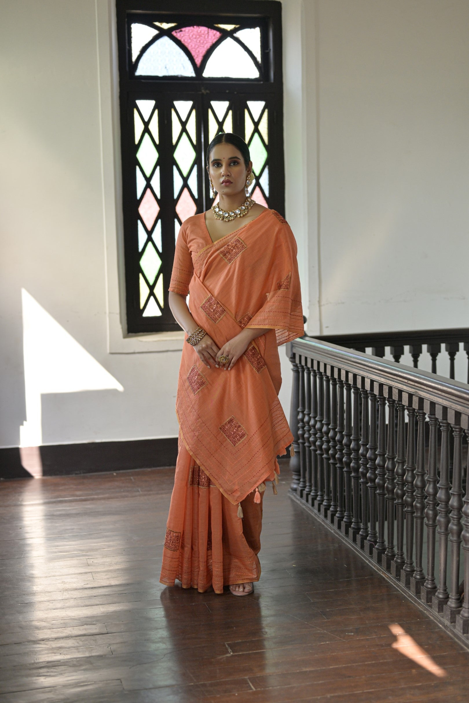 Buy MySilkLove Georgia Peach Linen Soft Silk Saree Online