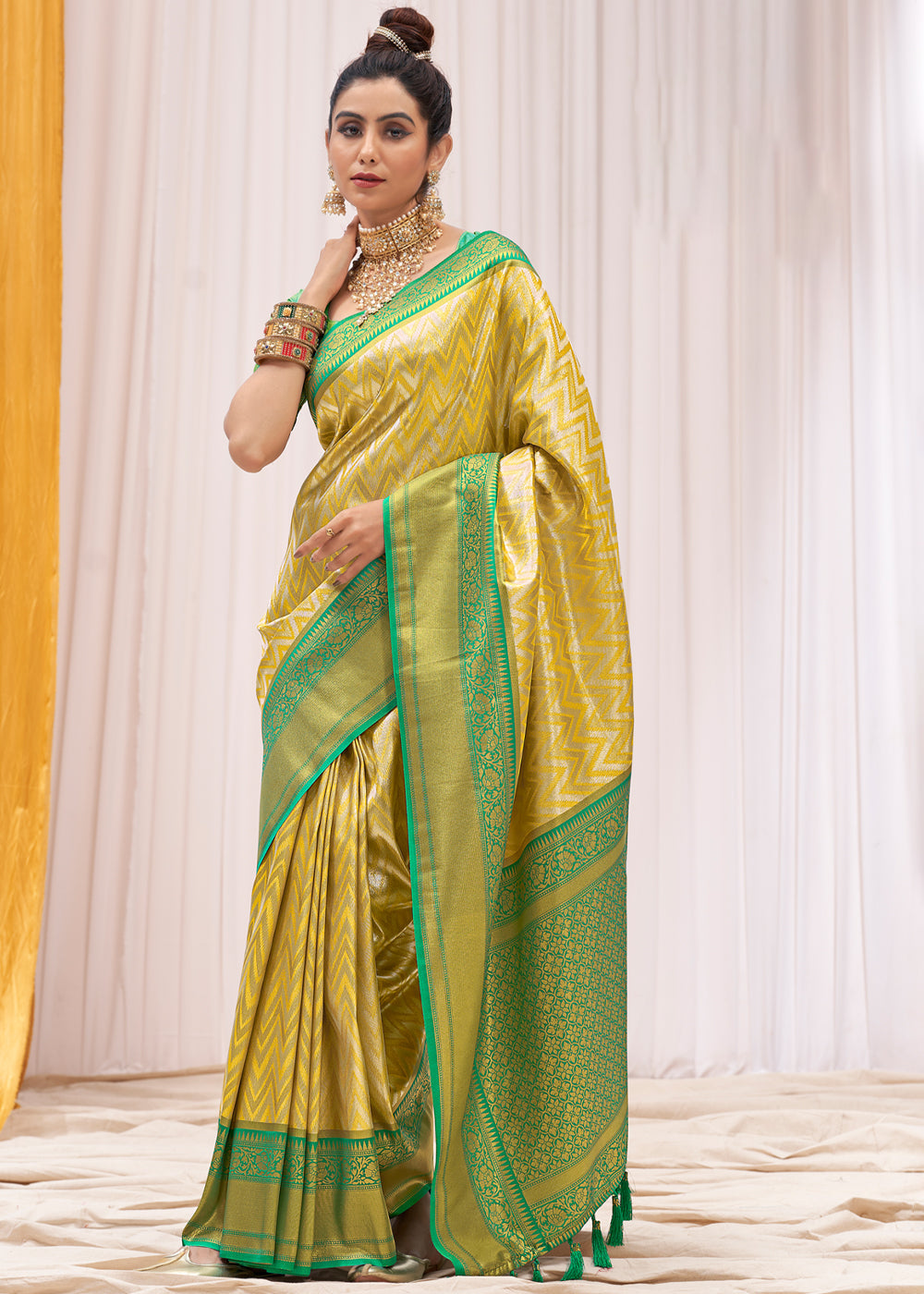 Buy MySilkLove Equator Yellow Woven Kanjivaram Saree Online