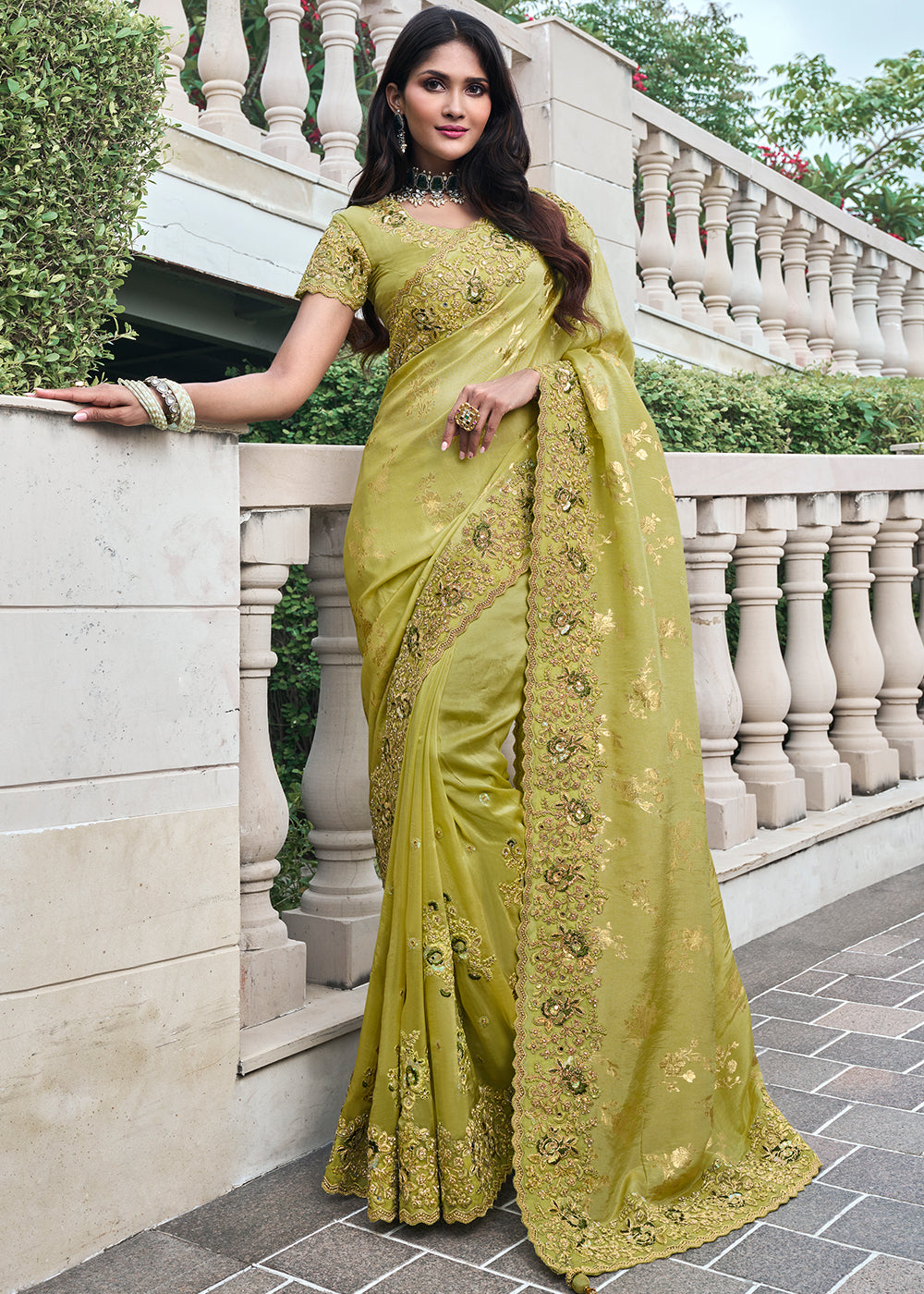 Buy MySilkLove Pistacho Green Embroidered Designer Silk Saree Online