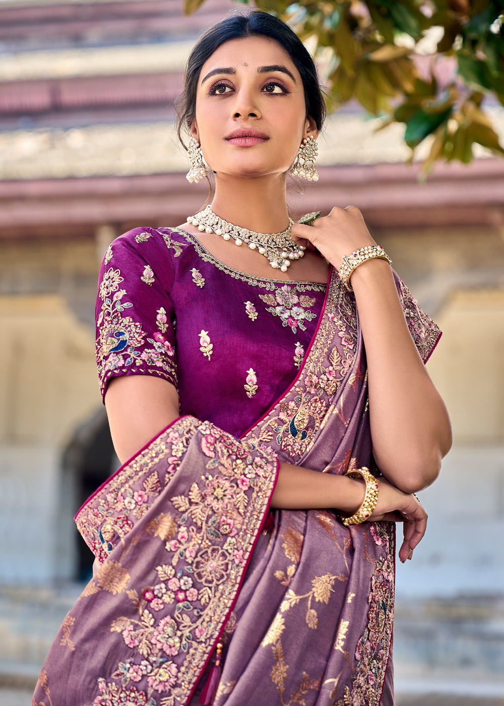 Buy MySilkLove Lilac Purple Woven Designer Banarasi Embroidered Silk Saree Online