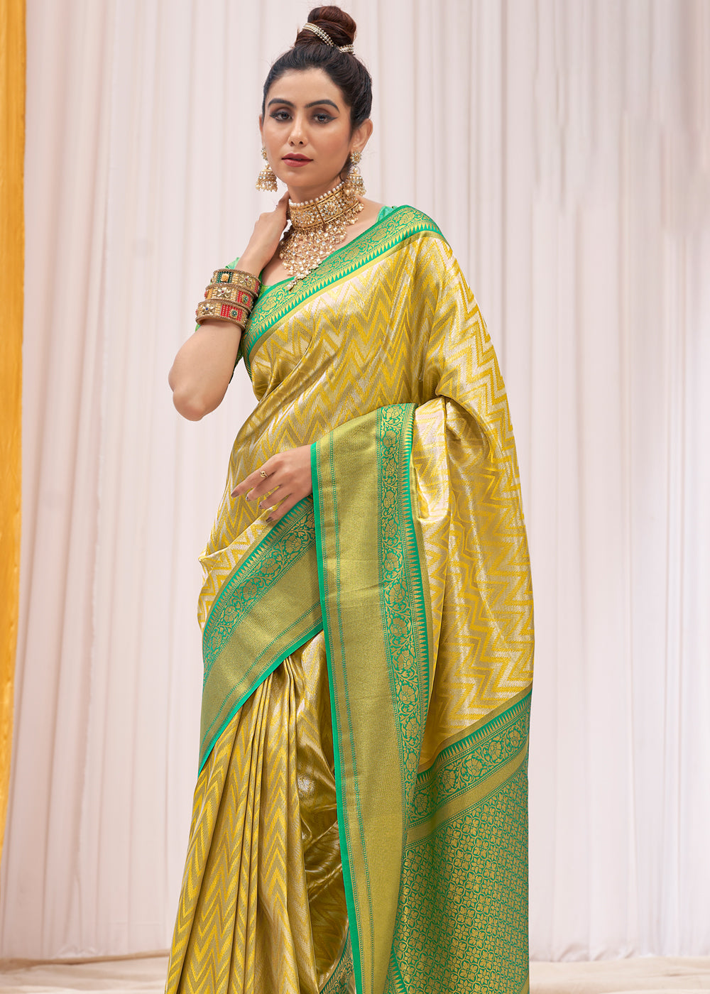 Buy MySilkLove Equator Yellow Woven Kanjivaram Saree Online