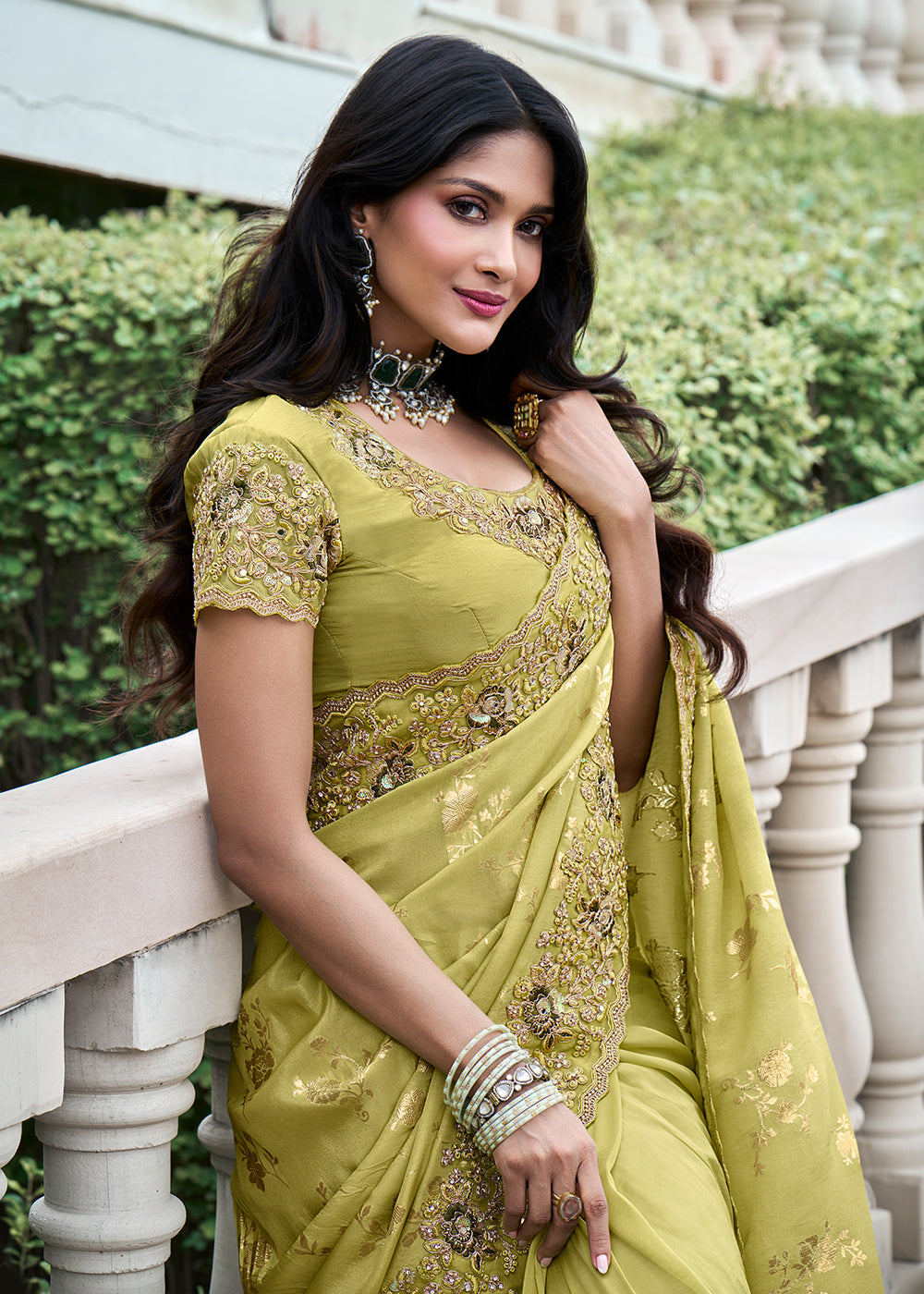 Buy MySilkLove Pistacho Green Embroidered Designer Silk Saree Online