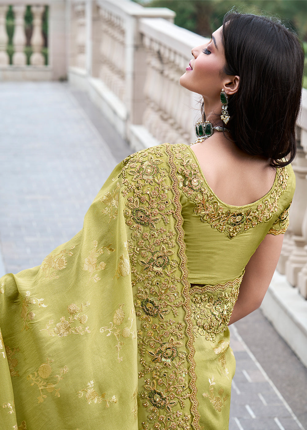 Buy MySilkLove Pistacho Green Embroidered Designer Silk Saree Online