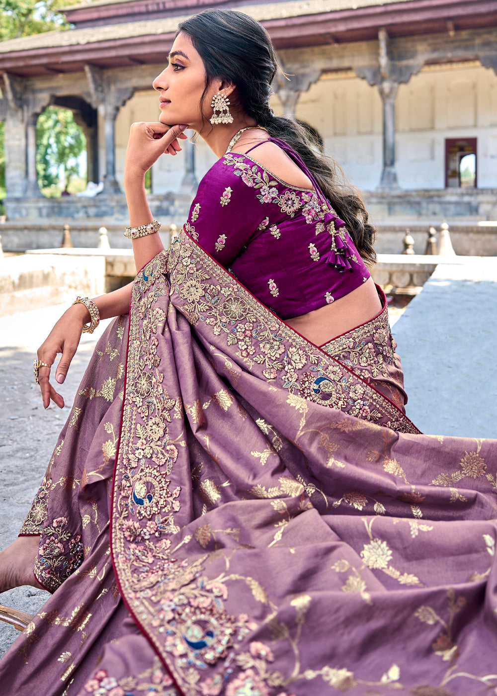 Buy MySilkLove Lilac Purple Woven Designer Banarasi Embroidered Silk Saree Online