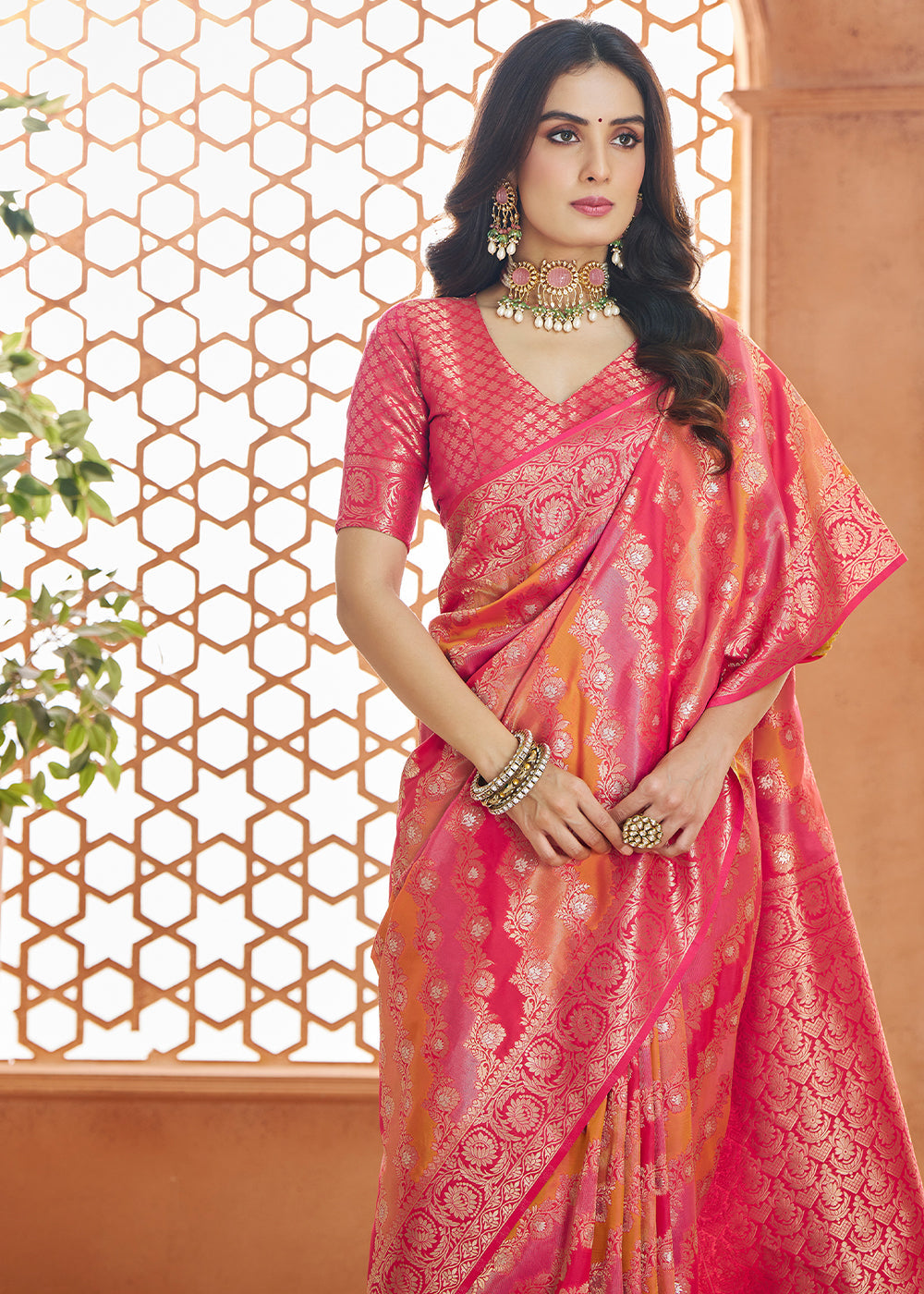 Buy MySilkLove Rosewood Pink Woven Banarasi Saree Online