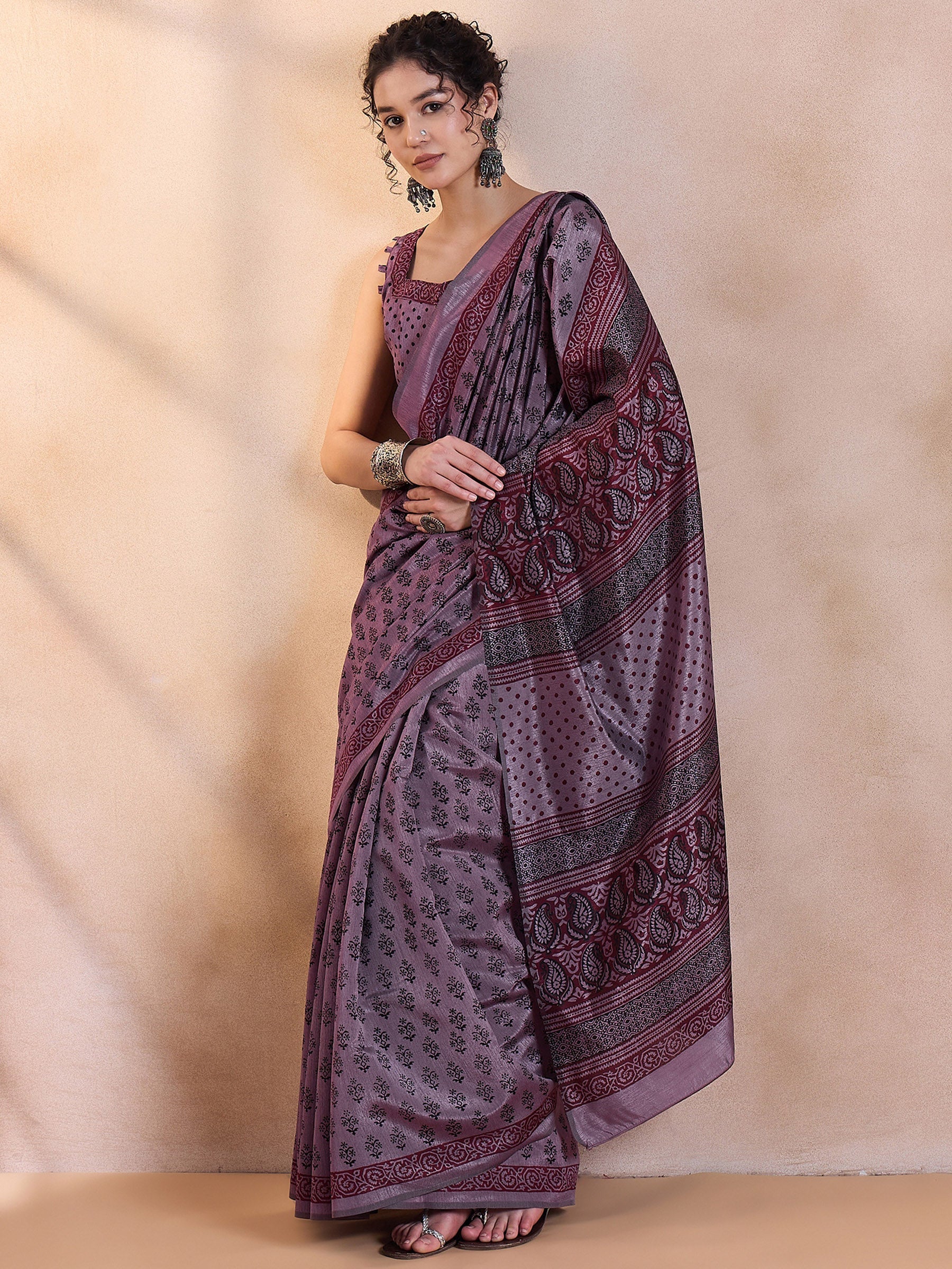 Buy MySilkLove Eggplant Purple Printed Dola Silk Saree Online