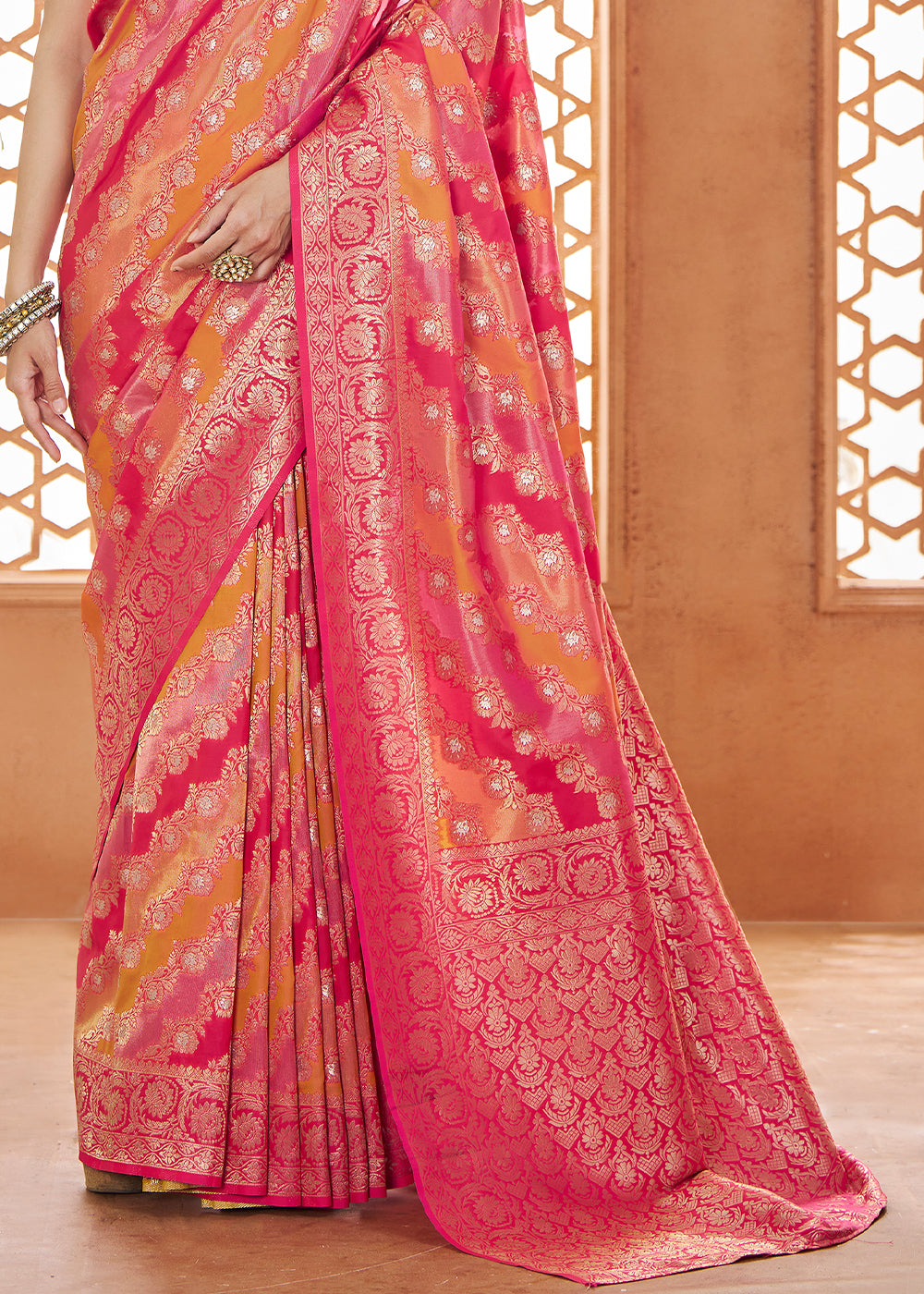 Buy MySilkLove Rosewood Pink Woven Banarasi Saree Online