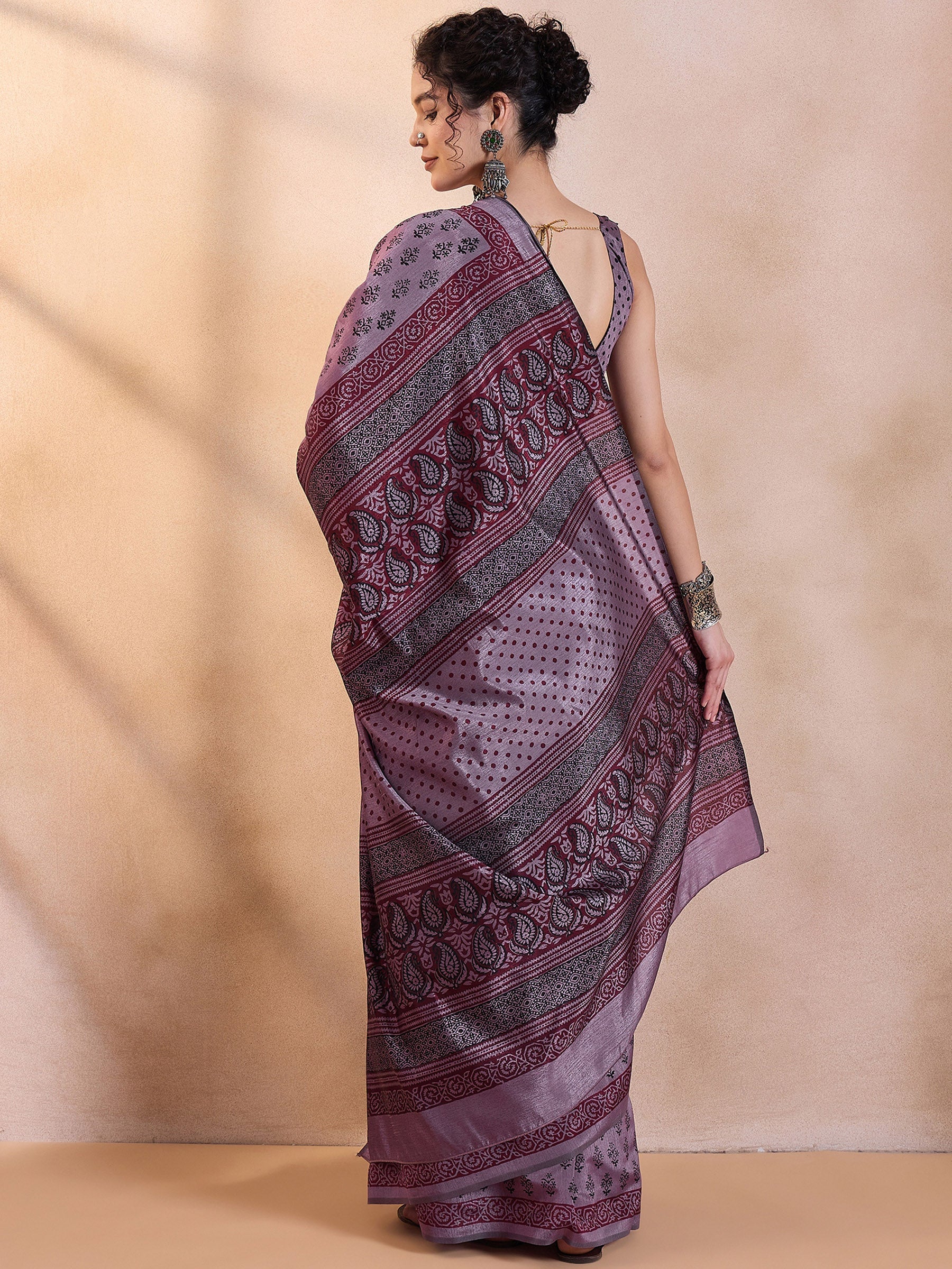 Buy MySilkLove Eggplant Purple Printed Dola Silk Saree Online