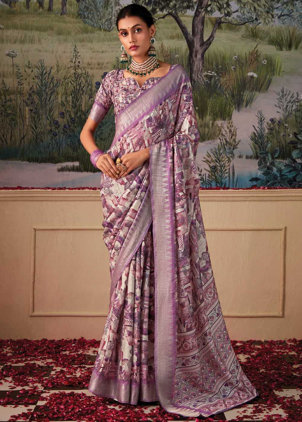 Buy MySilkLove Rose Dust Purple Woven Banarasi Tussar Silk Saree Online