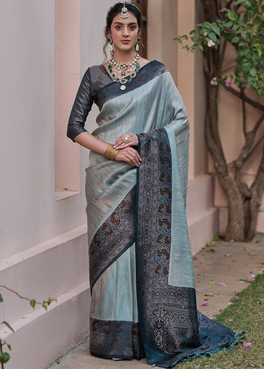 Buy MySilkLove Opal Blue Designer Satin Silk Saree Online