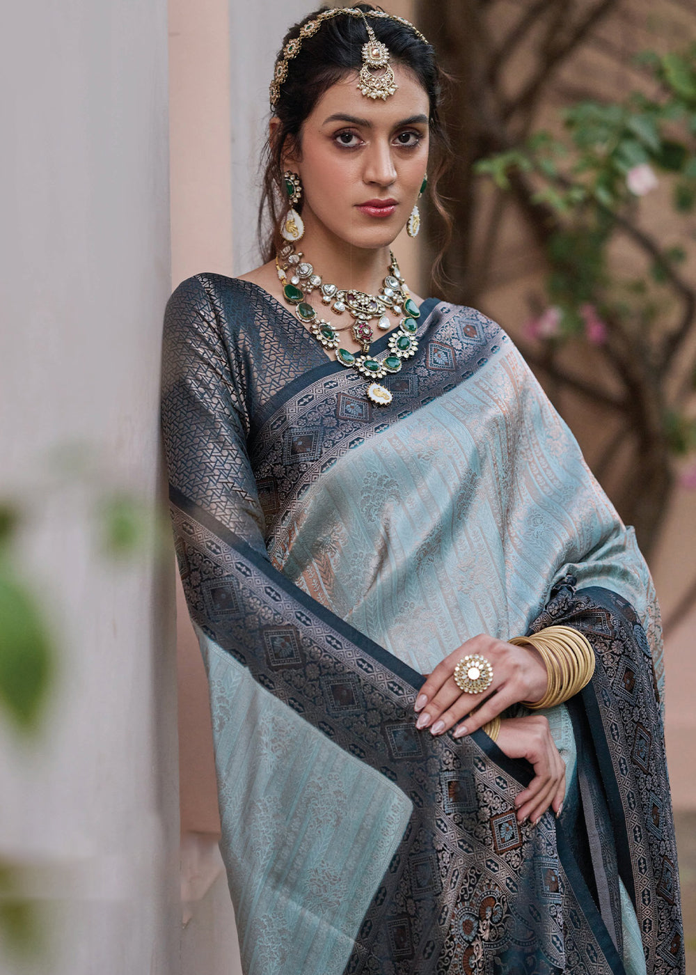 Buy MySilkLove Opal Blue Designer Satin Silk Saree Online