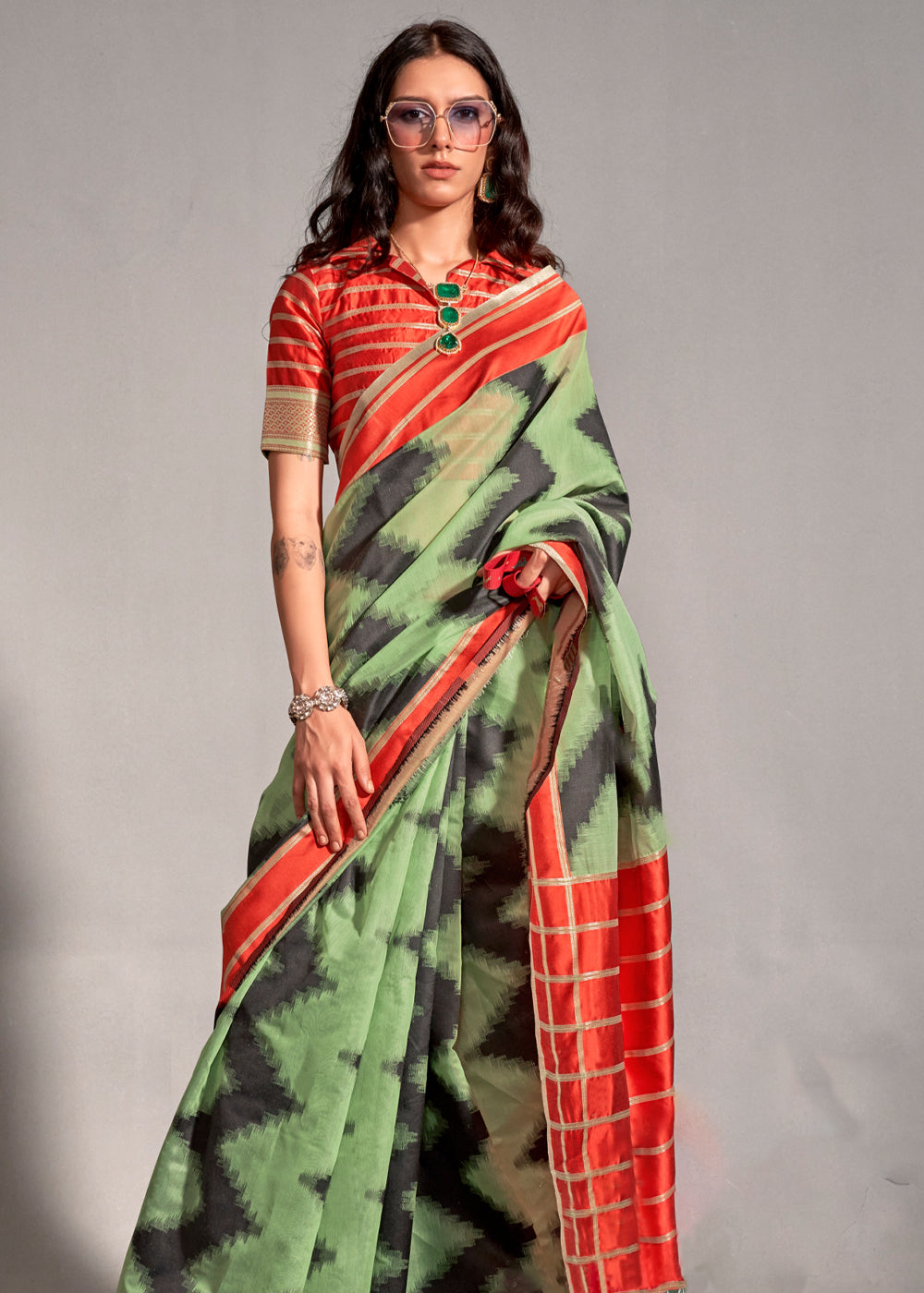 Buy MySilkLove Celadon Green Woven Banarasi Soft Silk Saree Online