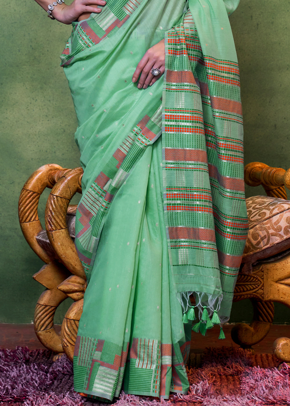 Buy MySilkLove Shadow Green Handloom Cotton Silk Saree Online