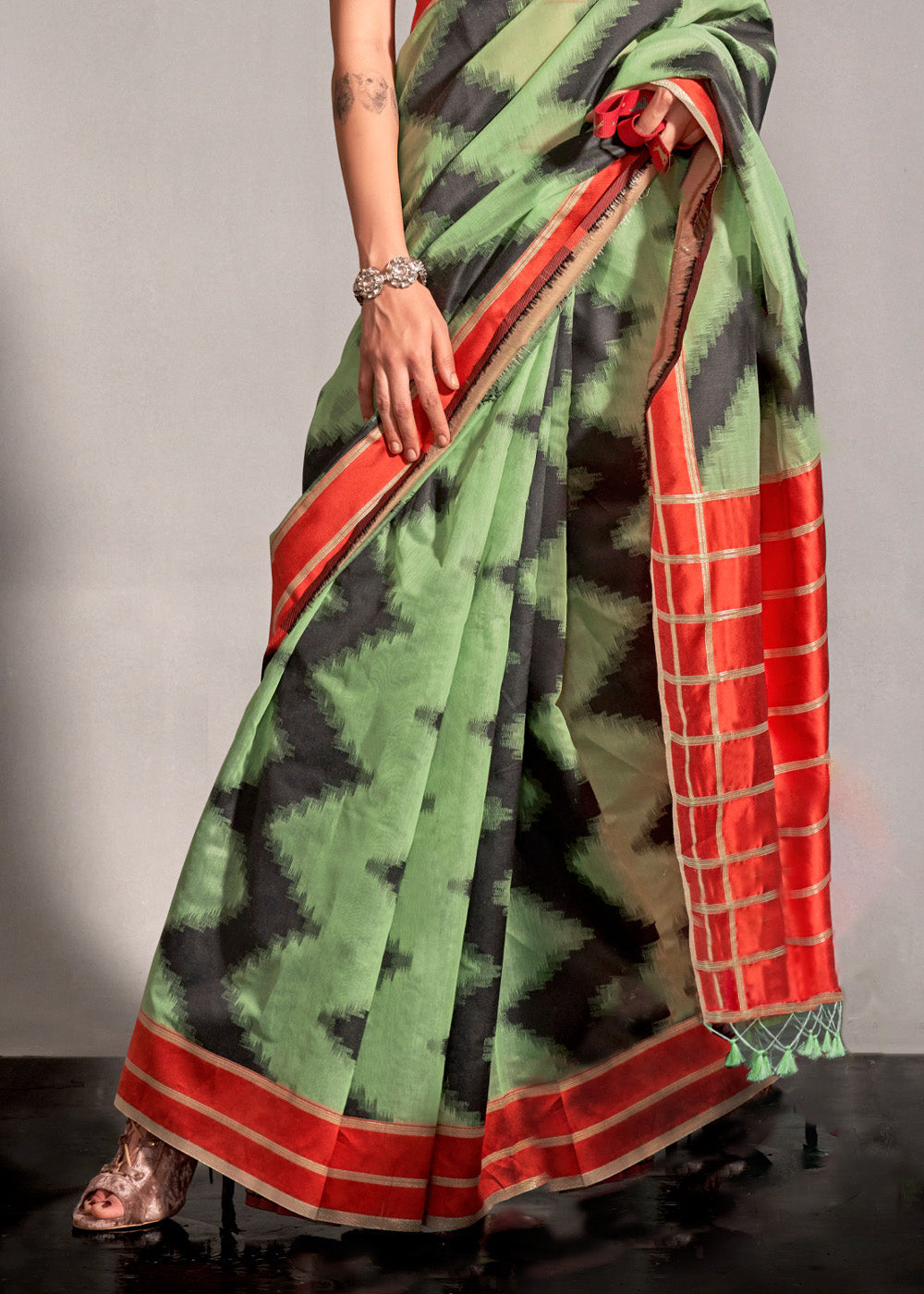 Buy MySilkLove Celadon Green Woven Banarasi Soft Silk Saree Online