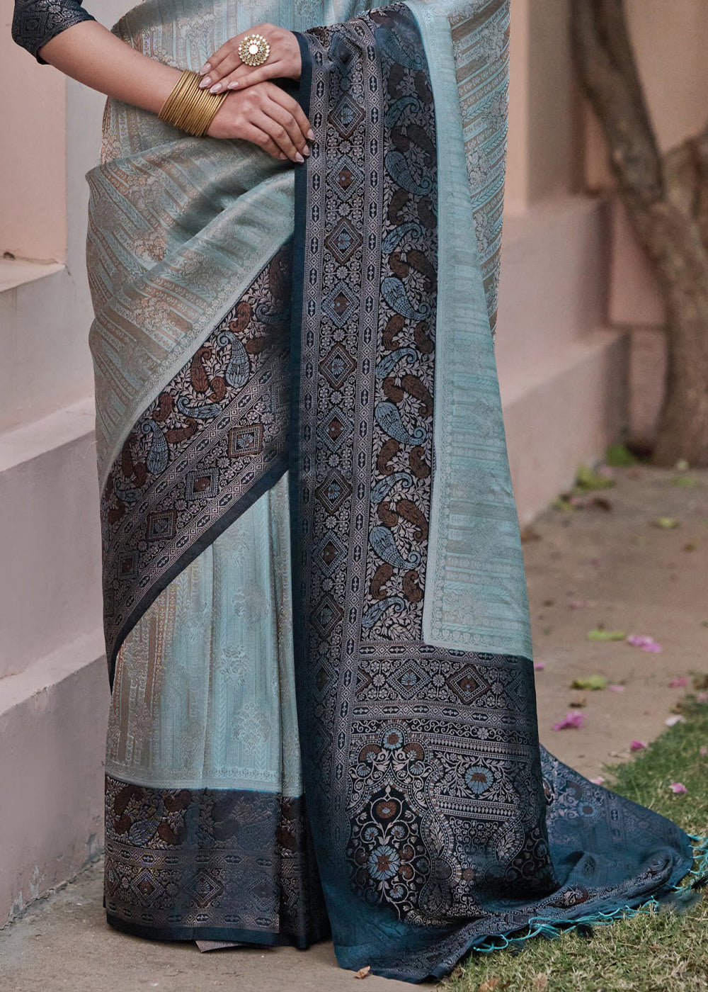 Buy MySilkLove Opal Blue Designer Satin Silk Saree Online