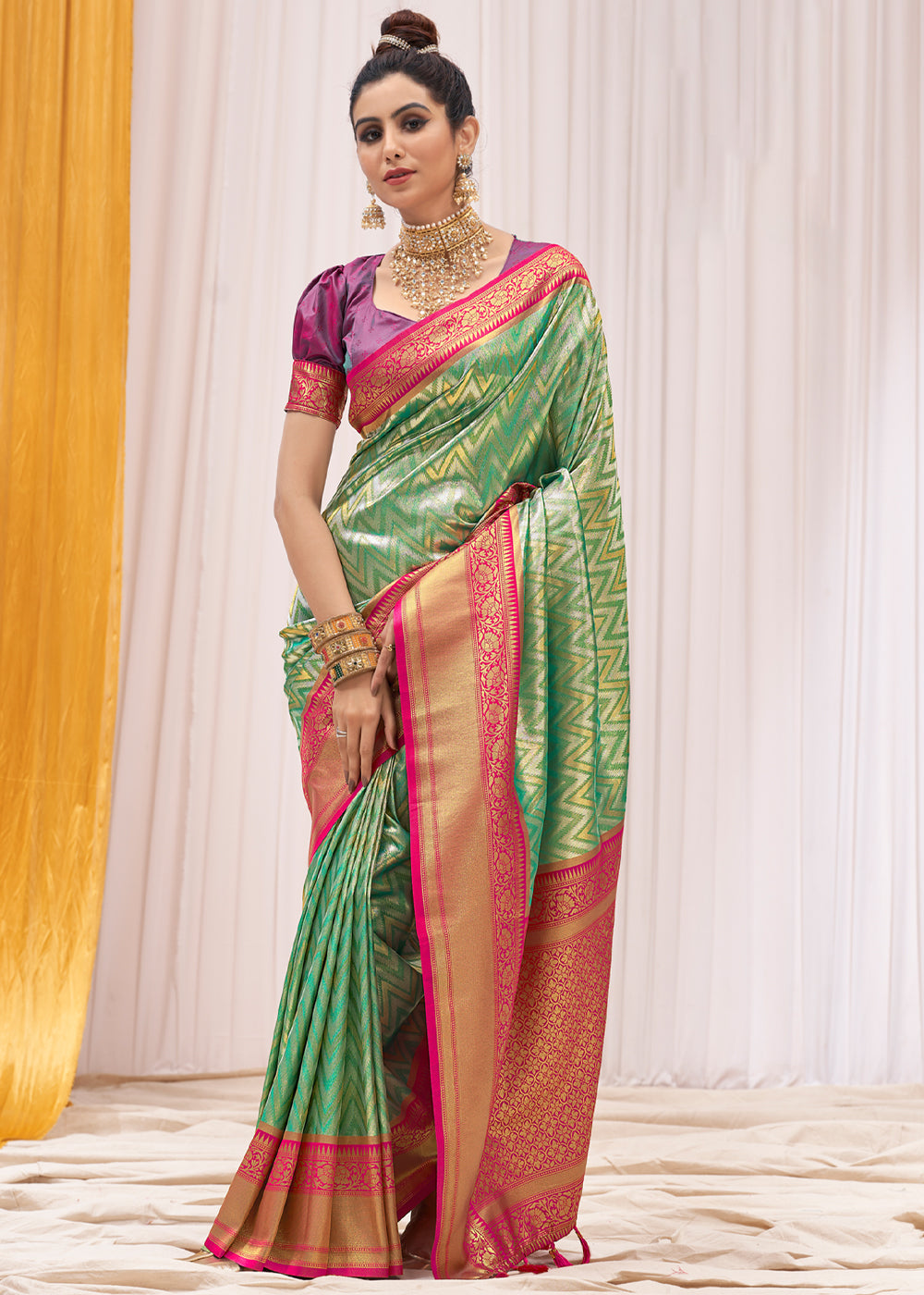 Buy MySilkLove Olivine Green Woven Kanjivaram Saree Online