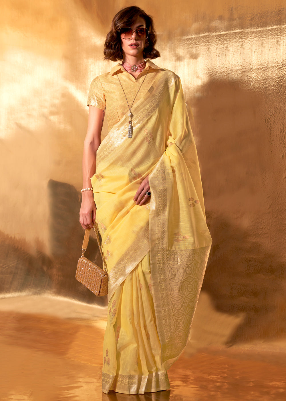 Buy MySilkLove Rob Roy Yellow Handloom Linen Cotton Saree Online