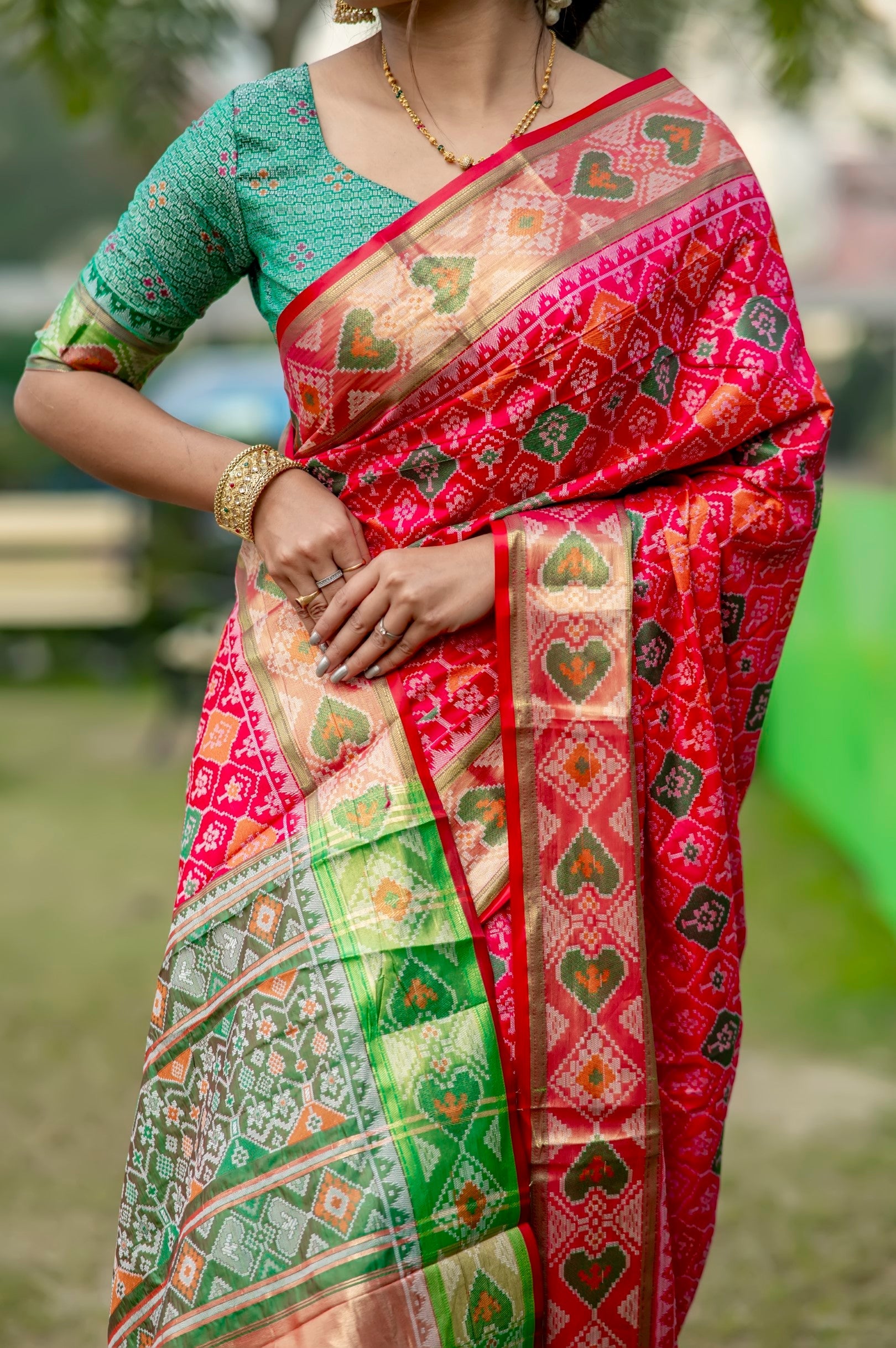 Buy MySilkLove Amaranth Pink Banarasi Silk Patola Saree Online