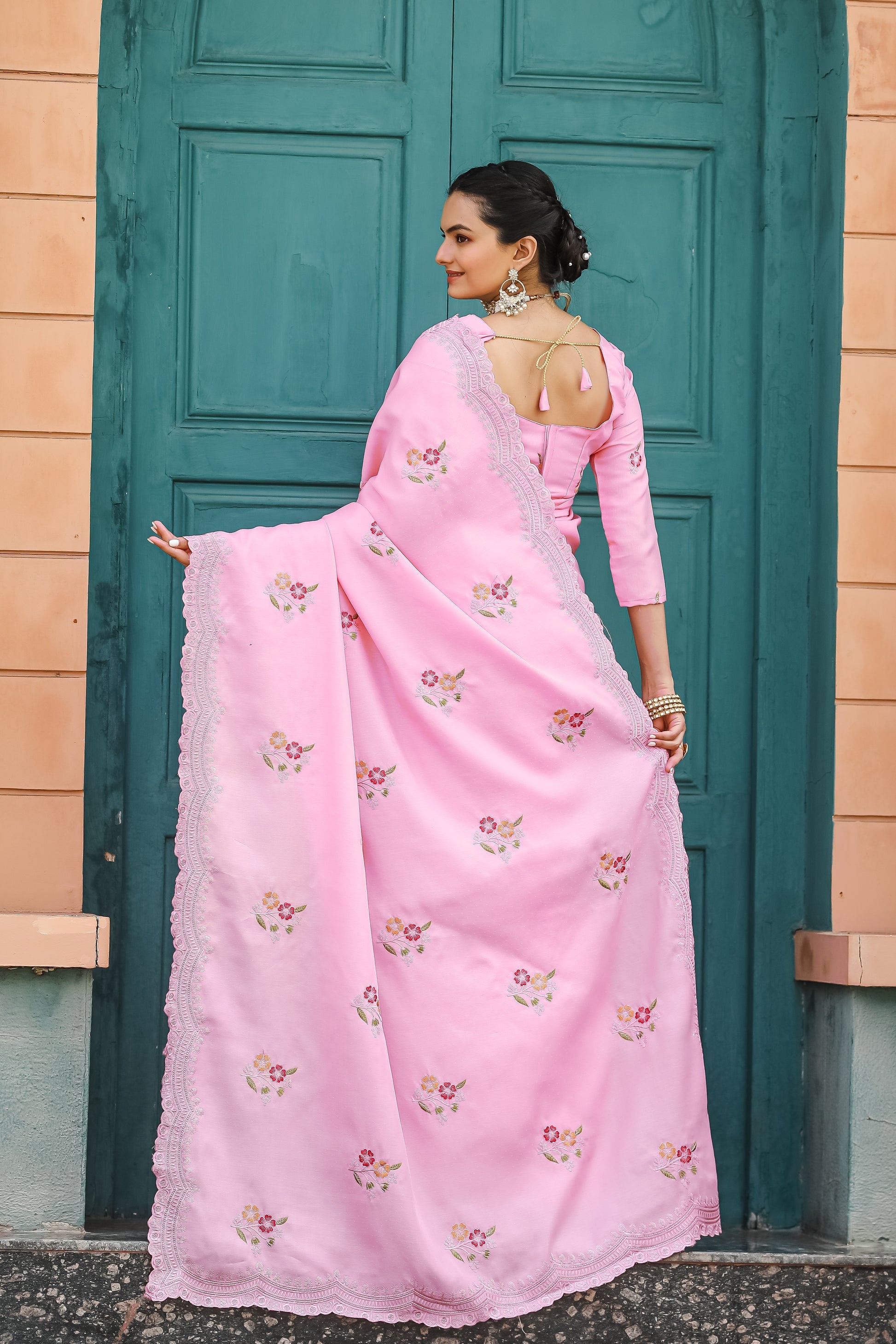 MySilkLove Lotus Pink Embroidery Tussar Cotton Saree