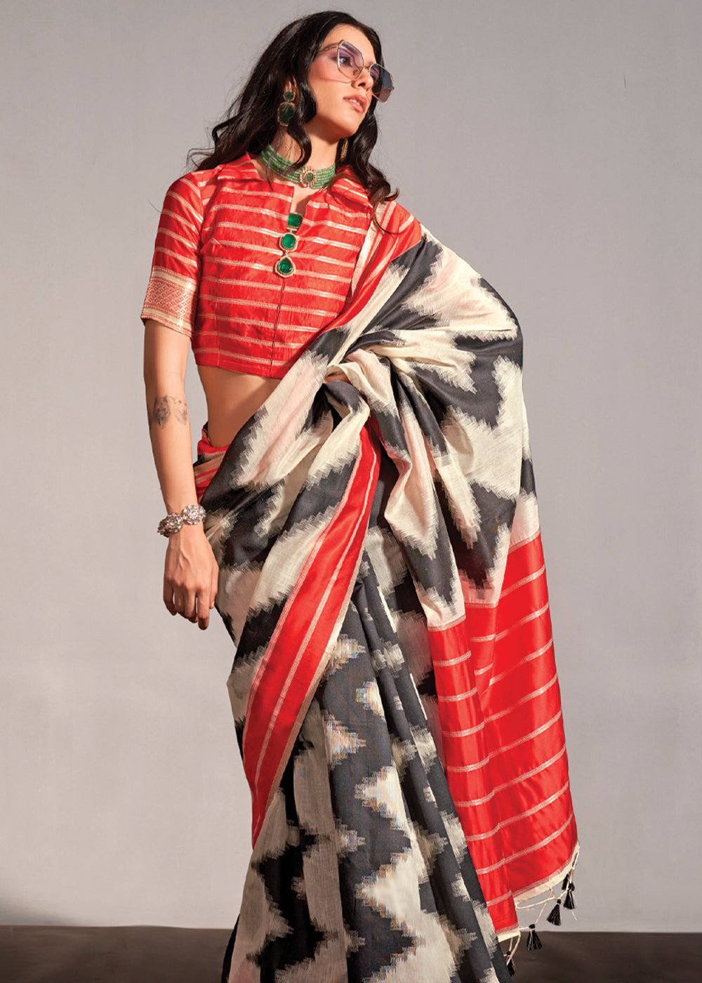 Buy MySilkLove Alabaster White Woven Banarasi Soft Silk Saree Online