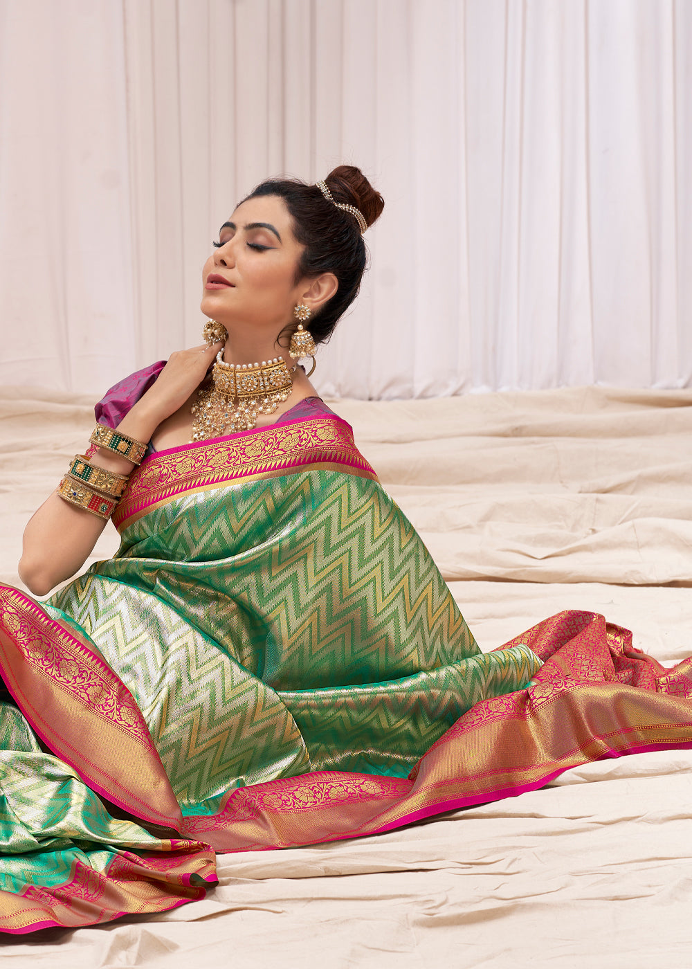 Buy MySilkLove Olivine Green Woven Kanjivaram Saree Online